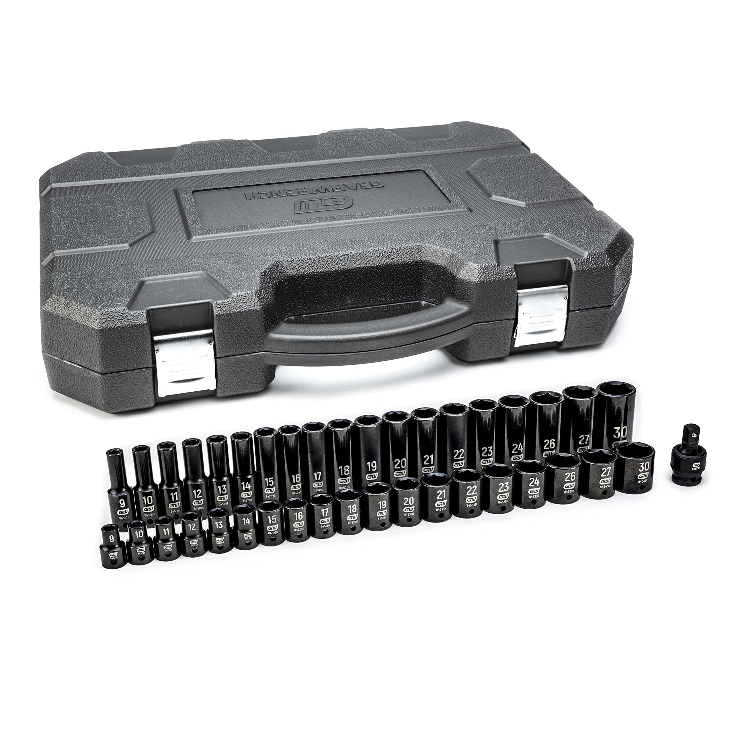 GEARWRENCH 39 Piece 1/2inch Drive 6 Point Impact Socket Set, Standard & Deep, Metric - 84948N