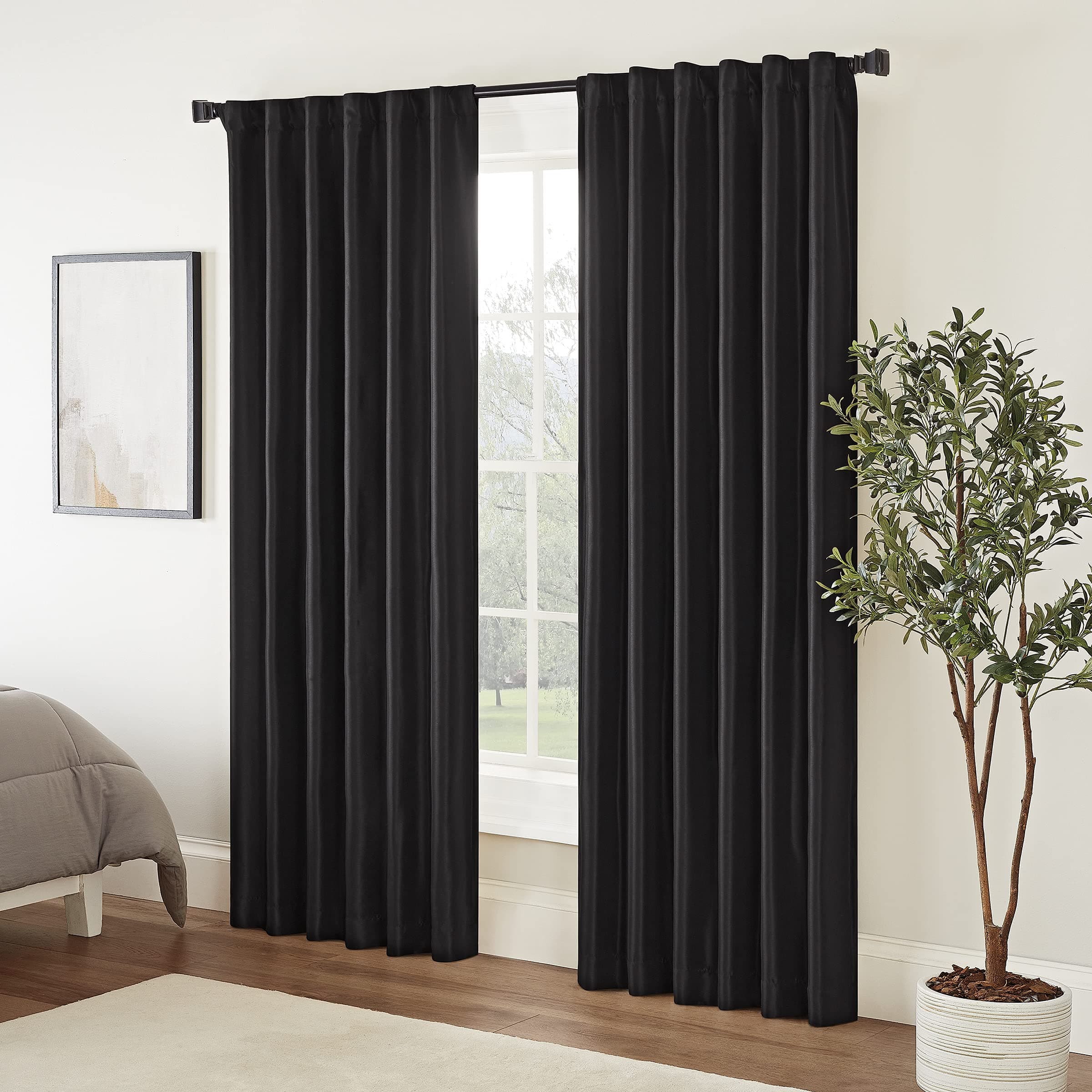 ECLIPSE Fresno Modern Blackout Thermal Rod Pocket Window Curtain for Bedroom (1 Panel), 52" x 84", Black