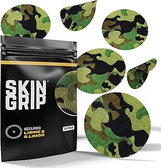 Skin Grip Adhesive Patches for Freestyle Libre 2 – Waterproof & Sweatproof for 10-14 Days, Pre-Cut Adhesive Tape, Continuous Glucose Monitor Sensor Cover – 20 Pack, Camo
