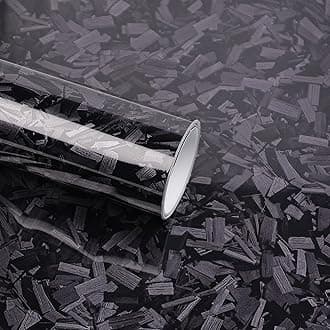 Black Forged Carbon Fiber Vinyl Wrap, High Gloss Car Wrap Vinyl Film with Bubble Free Air Release Technology DIY Auto Decoration Sticker 1ft x 10ft