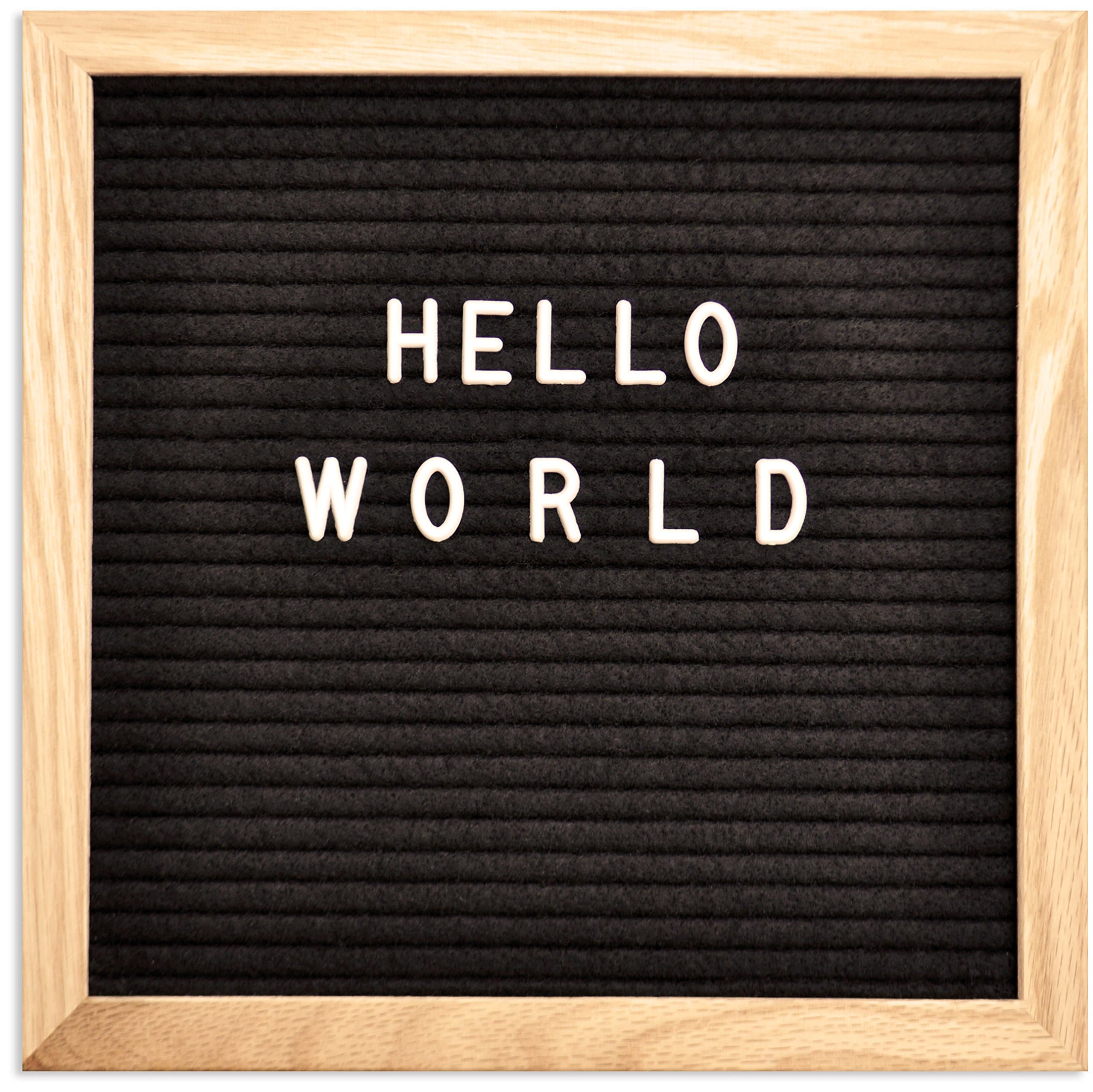 Letter Board - Felt Letter Board - Changeable Wooden Message Board Sign - Black Word Board 10x10 Inches - with Oak Wood Frame - Wall Mount & Stand - 300 Plastic Letters, Numbers & Symbols