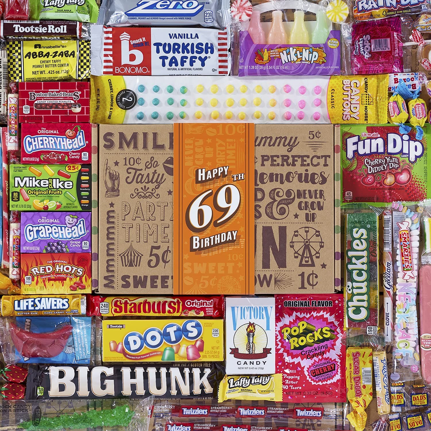 Vintage Candy Co. 1955 Deluxe 69th Birthday Candy Care Package: the Ultimate Sweets Gift Basket for Turning 69 Years Celebration | for Men & Women
