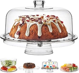 Homeries Acrylic Cake Stand with Lid, Cake Plate, (6 in 1) Multi-Functional Serving Platter, Large Cake Stand with Dome, Cake display stand with lid & Cake Dome - Use as Cake Holder, Cake Cover