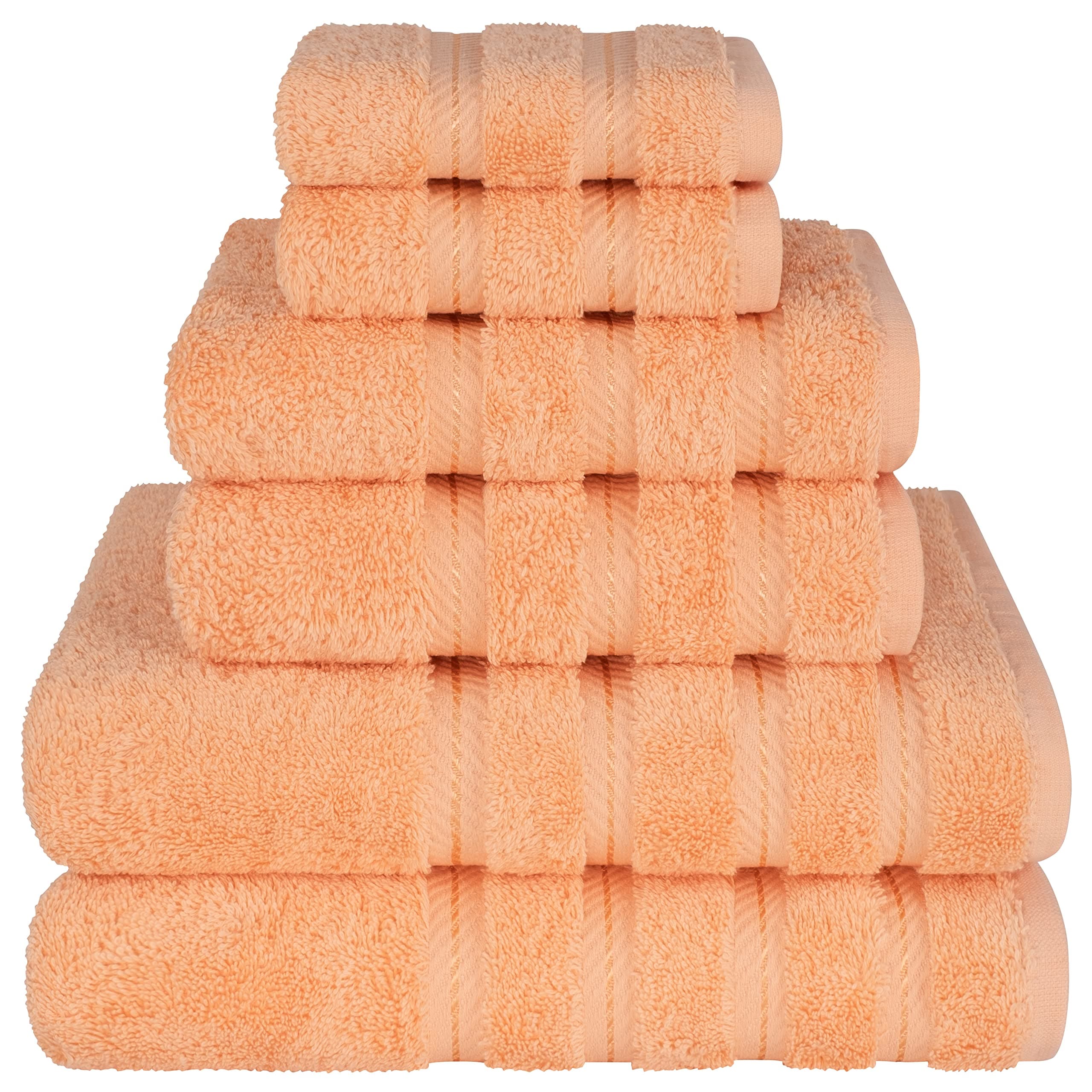 American Soft Linen Luxury 6 Piece Towel Set, 2 Bath Towels 2 Hand Towel 2 Washcloths, 600 GSM 100% Cotton Turkish Towels for Bathroom, Malibu Peach Towel Sets