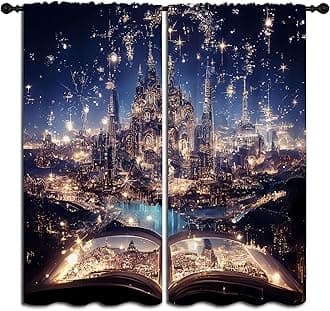 LHROOMJK Psychedelic Castle Blackout Curtains for Boys Girl Bedroom Decor,Magic Book Enchanted World Thermal Insulated Rod Pocket Drapes Darkening Window Curtain for Living Room Home 42x45 inch