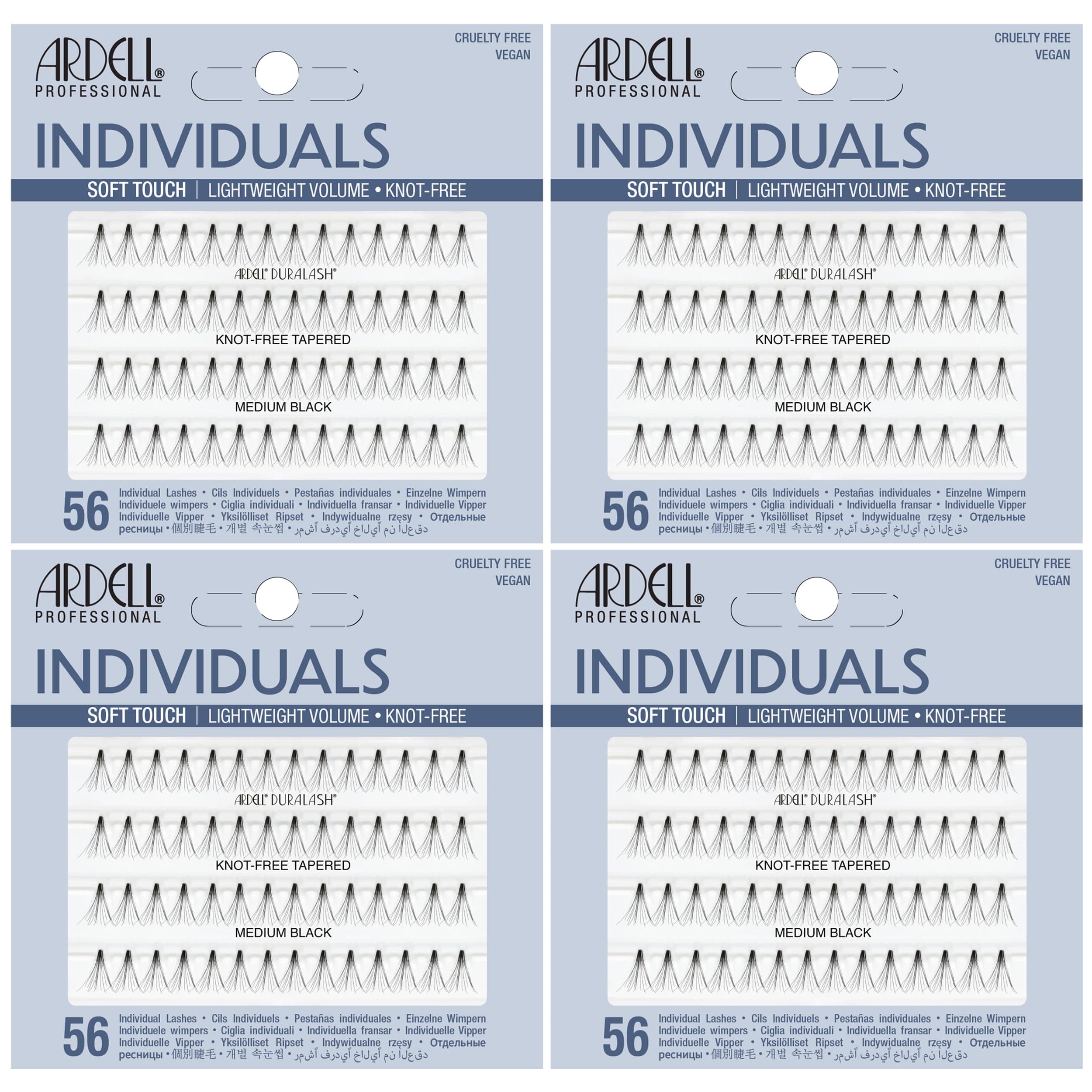 Soft Touch Individual Lashes – Knot-Free Lash Clusters, Medium Tapered False Eyelashes, 4 Pack