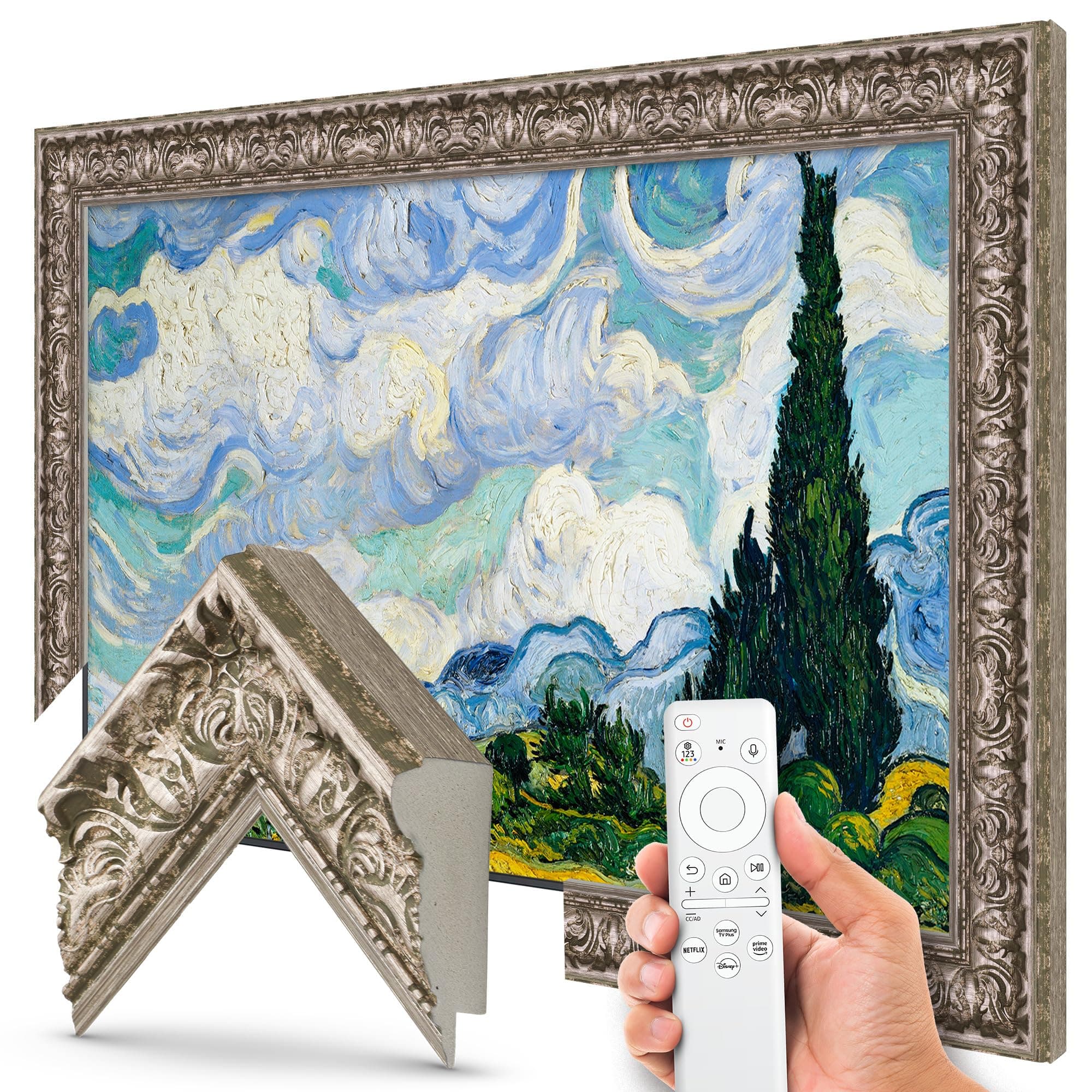 Tuscan Silver 3" Color Chip Premiere Deco TV Frame (32",43",50",55",65",75",85") Compatible ONLY with Samsung The Frame and Pro TVs (Fits 2021-2026, LS03A,LS03B,LS03C,LS03D,LS03FA,LS03FW)