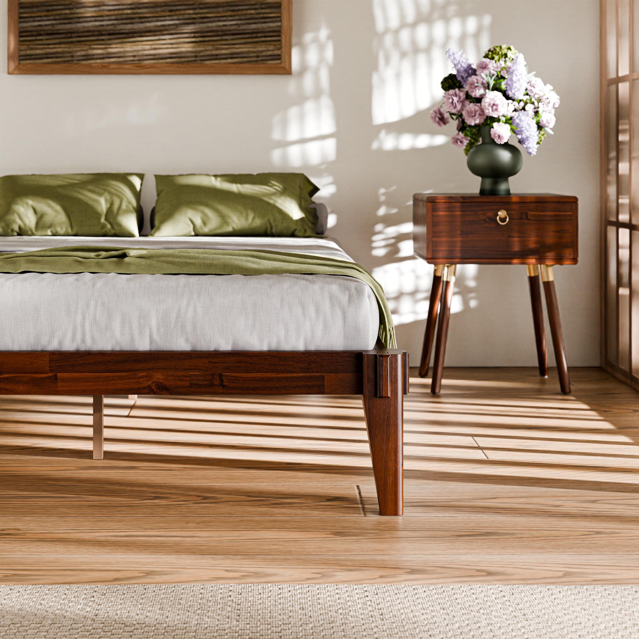 Bme Chalipa 14” Solid Wood Bed Frames - Wood Platform Bed Frame - Japanese Joinery Bed Frame - Wood Slat Support - Bed Without Box Spring - Easy Assembly - Minimalist & Modern Style, Walnut - Full