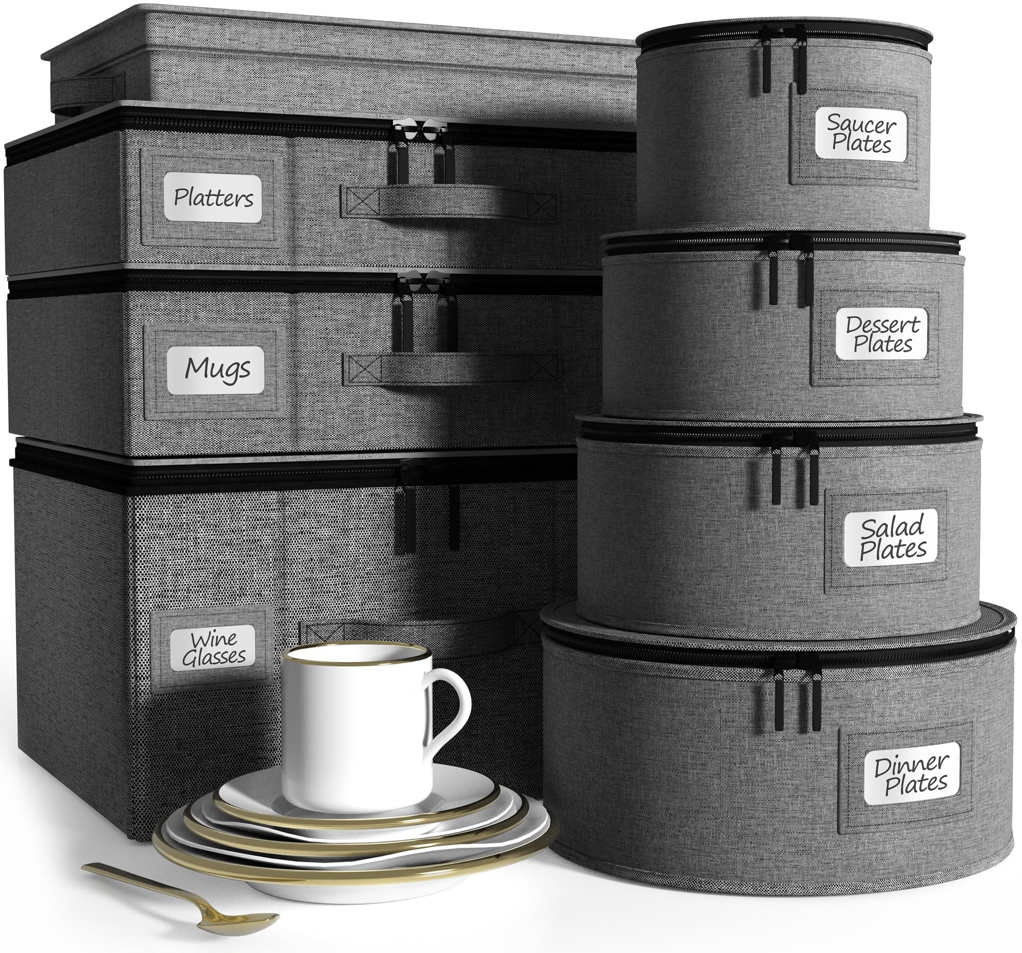 Sorbus China Storage Containers Hard Shell - Glass & Dish Storage Containers for Transport, Moving, Party - 8 Pc Stackable Plate Storage Set for Dinnerware, Mugs, Cups - Felt Plate Protectors Included
