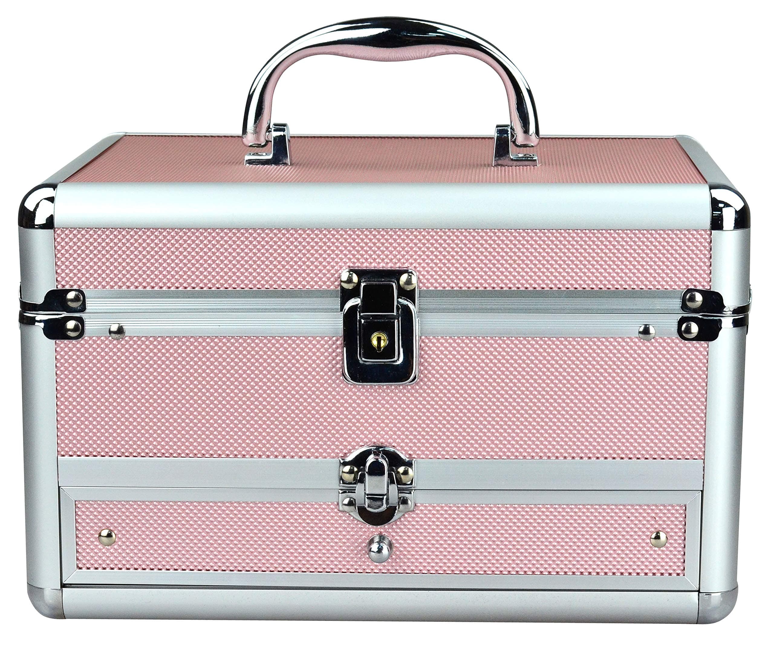 REME Makeup Train Case Cosmetic Organizer Case With Trays and Drawer for Cosmetics,Jewelry Box or Gift Box (pink)