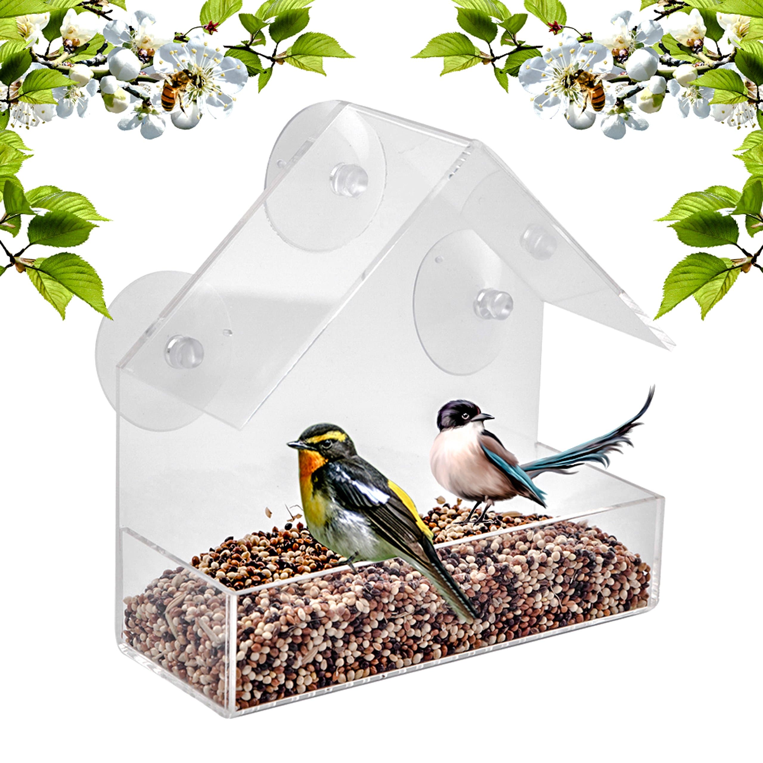 BAVISION Window Bird Feeder - Built To Last A Lifetime - Decorate Your House with Wild Birds - Clear Acrylic Plastic with 3 Strong Extra Suction Cups Included -