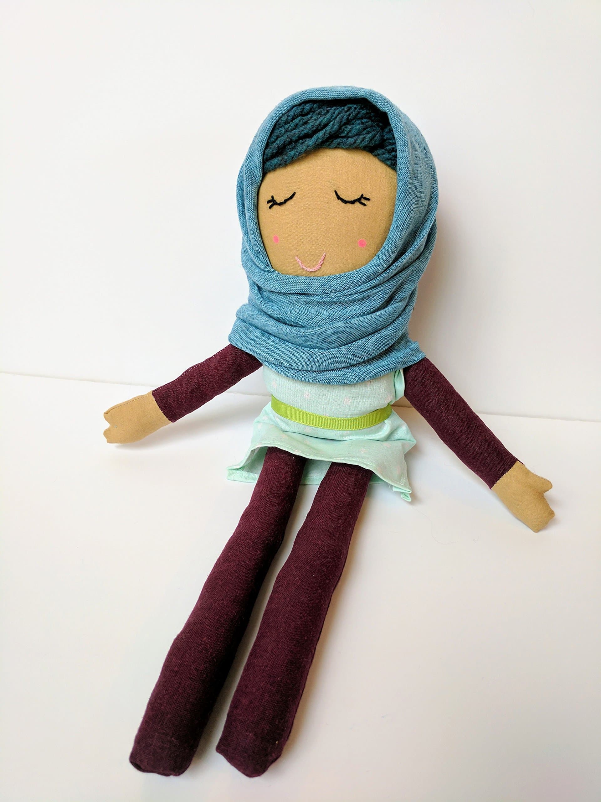 Blue Haired Cloth Doll with Hijab / Rag Doll with Blue Hair, Fun Outfit and a Removable Hijab