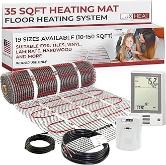 35sqft Floor Heating Mat Kit – 120v Electric Floor Heating System – Radiant Heated Flooring System for Tile & Laminate - Includes UDG Programmable Thermostat w/GFCI, Alarm & Sensor