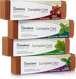 Himalaya Botanique Complete Care Toothpaste, Herbal, Variety Pack, Fights Plaque, Freshens Breath, Fluoride Free, No Artificial Flavors, SLS Free, Cruelty Free, Foaming, 5.29 Oz, 4 Pack