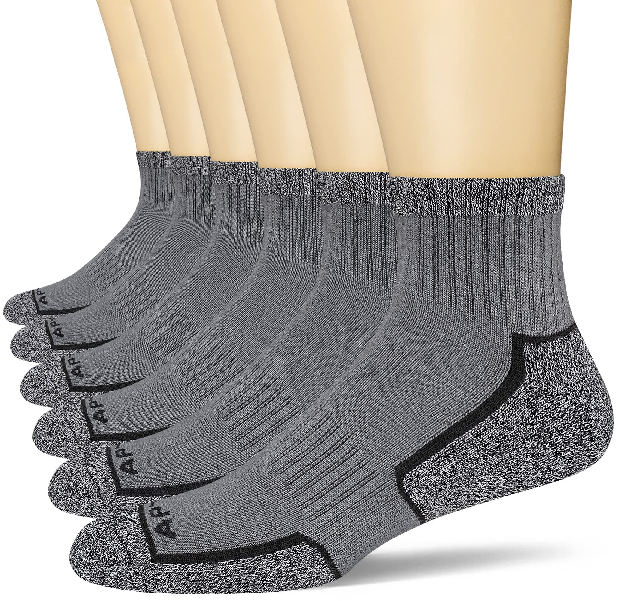 APTYID Men's Athletic Quarter Socks Running Ankle Cushioned (6 Pack)