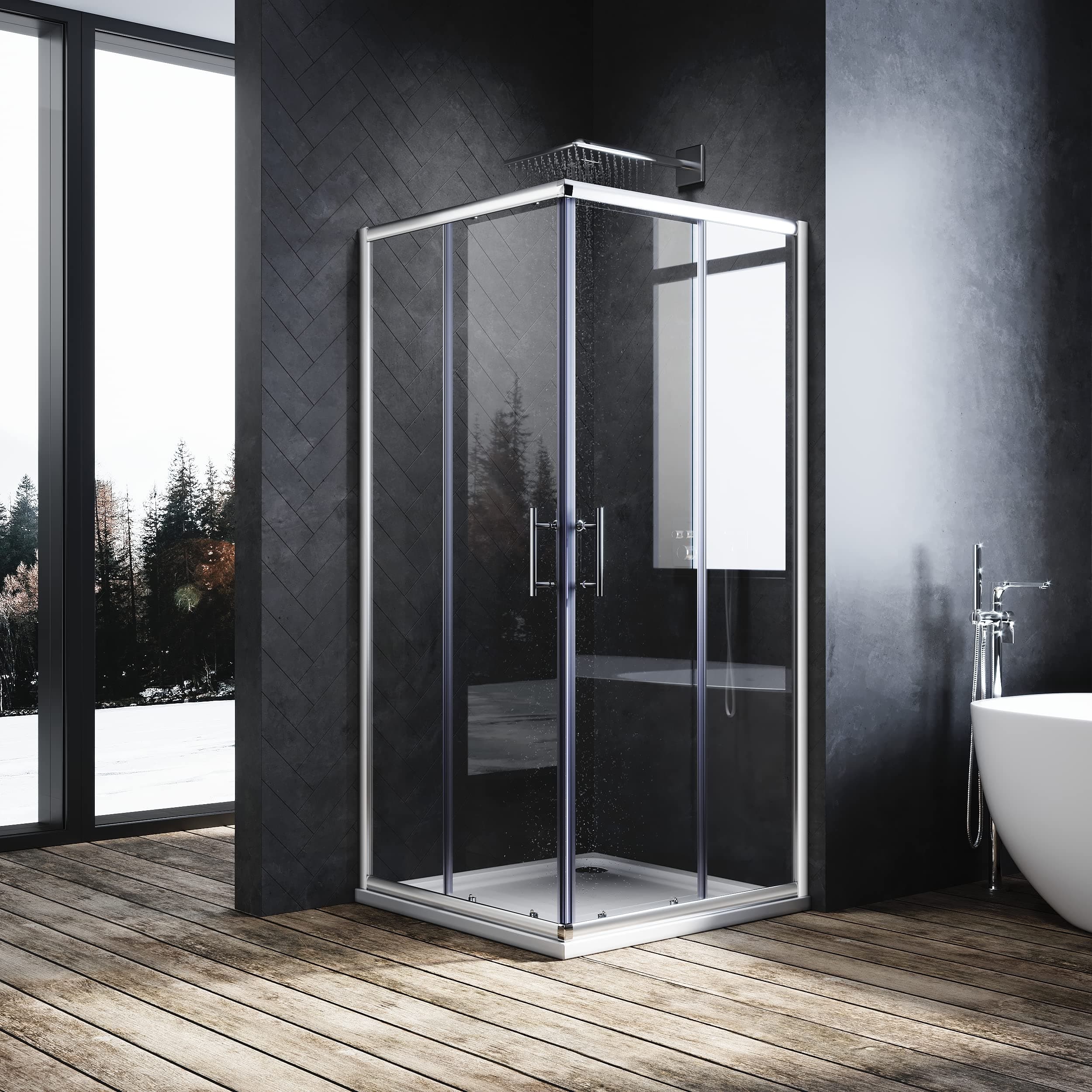 800 x 800 mm Shower Enclosure with Tray Square Sliding Doors Corner Entry Shower Cubicle and Tray