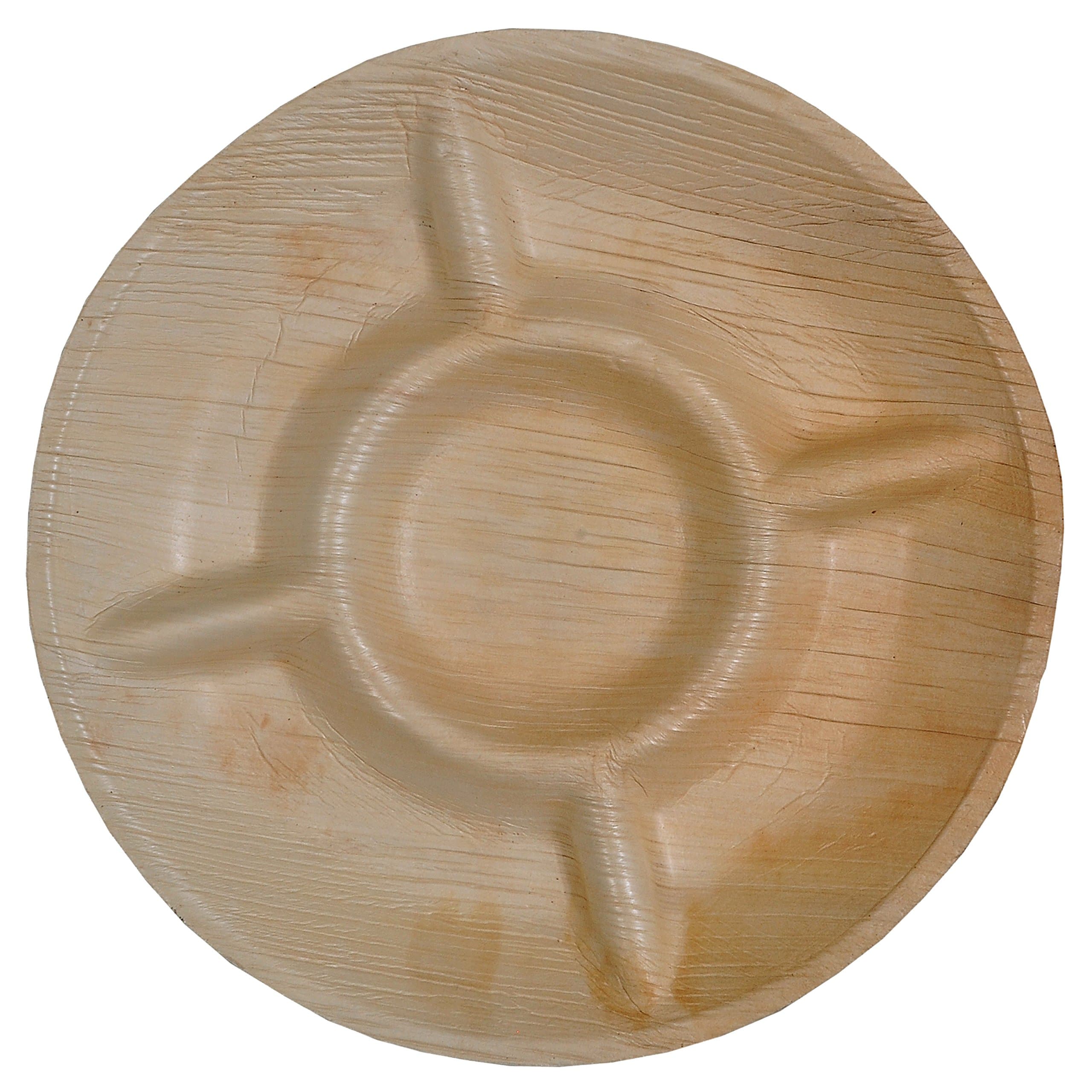 Green Atmos 10 pack 10 inch round 5 compartment deli tray biodegradable compostable and eco friendly palm leaf plates