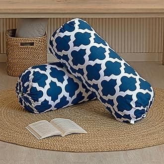 Sponsored Ad - HOMEMONDE Cotton Bolster Round Cushion Covers 16 X 32 Inches For Living Room Decoration (Blue Quatrefoil)