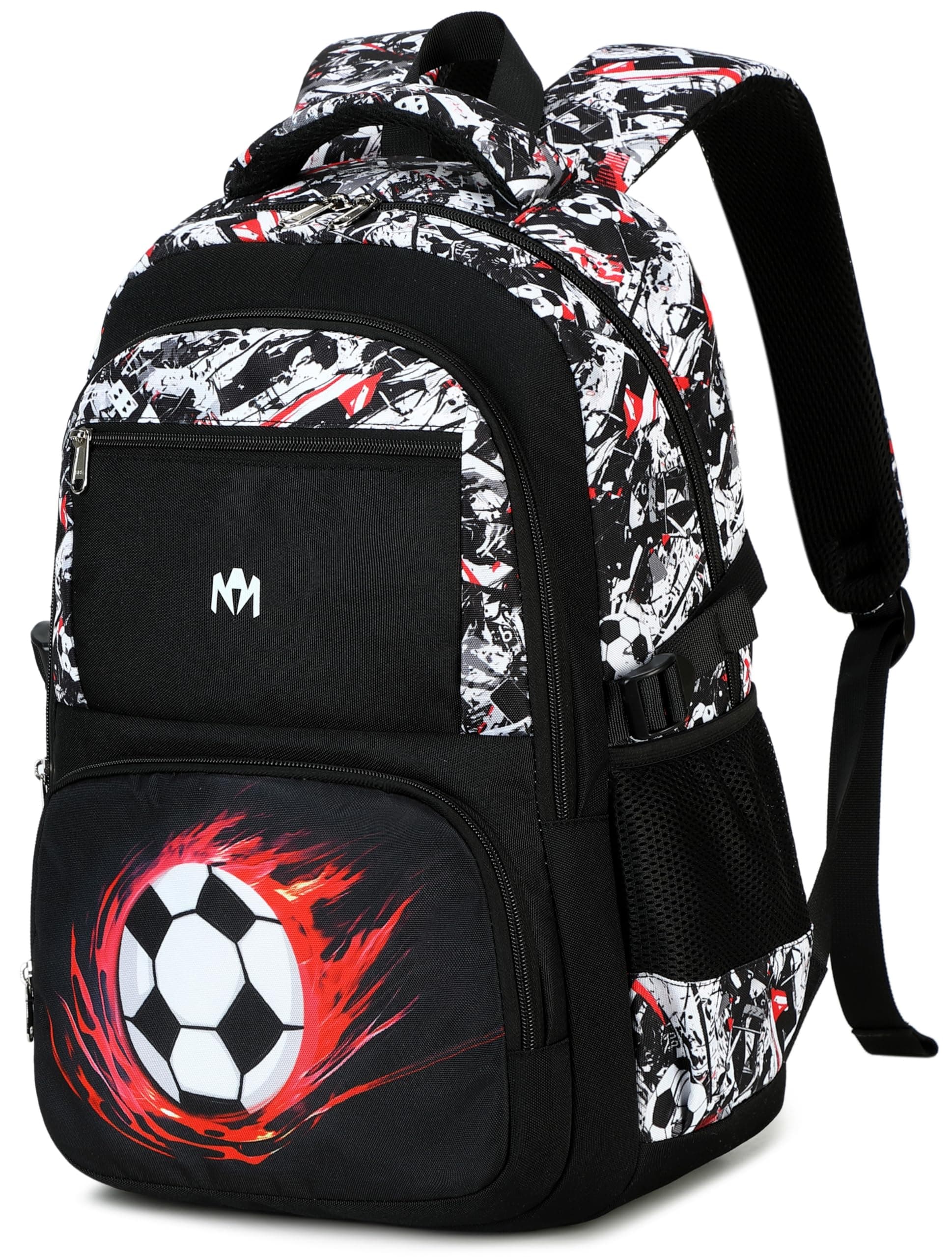 Kids Backpack Boys Camo Bookbag Teens Elementary School Bag Daypack Travel Back Pack Middle school (Black White and Red Graffiti)