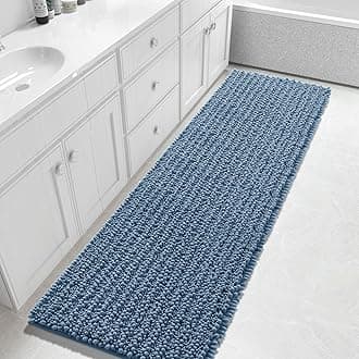 Yimobra Bathroom Runner Rug 70x24 Inch - Extra Long Non Slip Chenille Bath Mat, Soft & Absorbent, Machine Washable Shaggy Hallway Carpet for Vanity Tub Shower, Denim Blue Home Decor Accessories