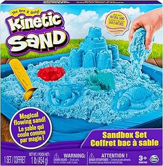 Kinetic Sand Kinetic Sand, Sandbox Set Kids Toy with 1lb All-Natural Blue and 3 Molds, Sensory Toys for Kids Ages 3 and Up