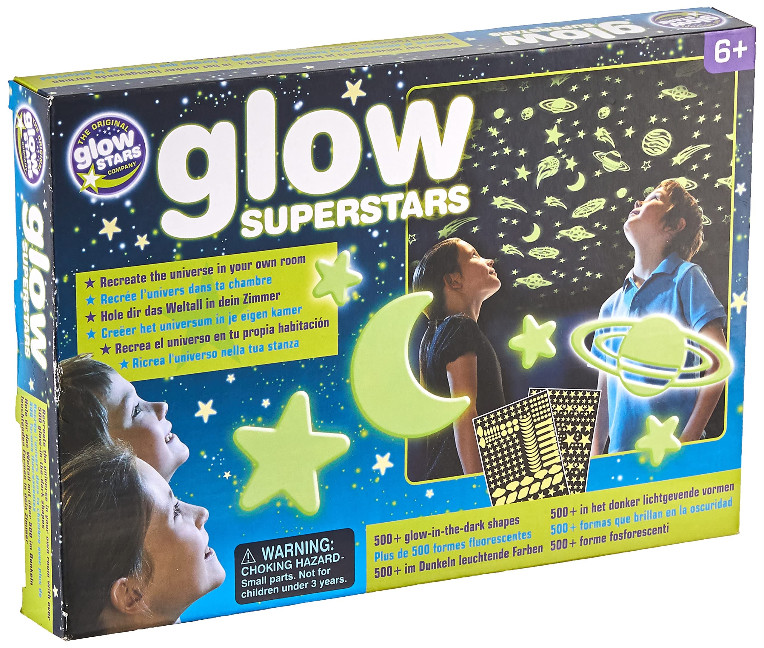 The Original Glowstars Company Glow Superstars Bumper Pack – 150 Plastic Glow in the Dark Stars, Planets, Meteorites and more plus 350 paper glow stars for Ceiling & Wall, Room Decor for Kids' Bedroom