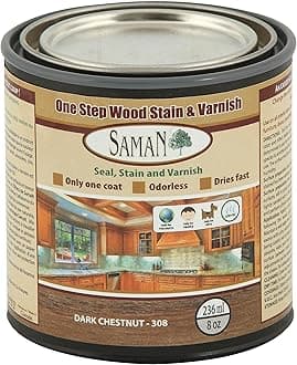 Interior One Step Wood Seal, Stain and Varnish – Oil Based Odorless Dye - Protection for Furniture and Fine Wood (Dark Chestnut SAM-308, 8 oz)