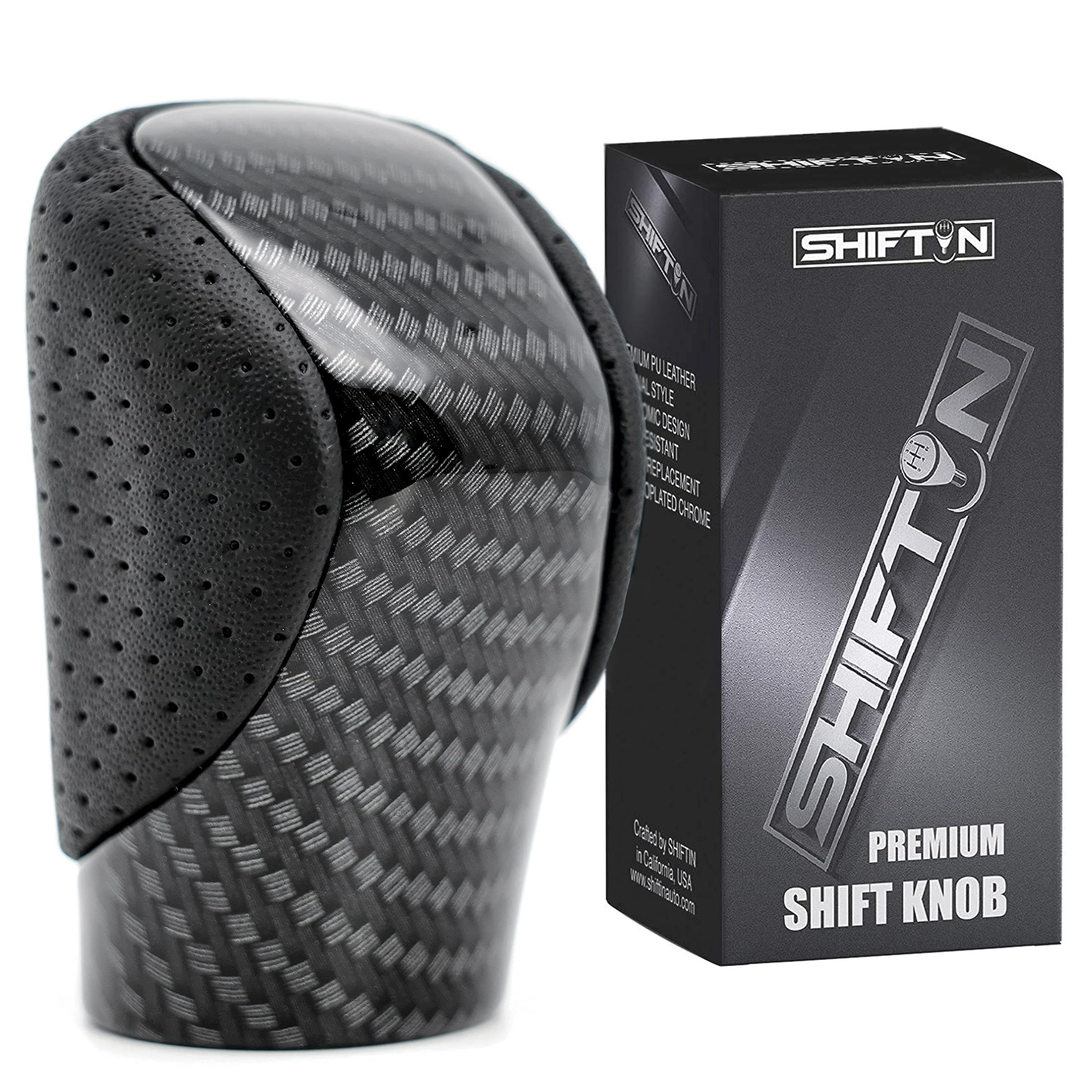 Gear Shift Knob Shifter for Lexus ES GS GX is NX RC RX 200t 300 350 3450h 450hL 350L (Punched Black Leather/Carbon Pattern)