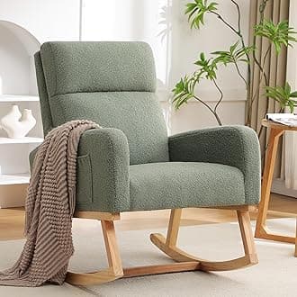 Rocking Chair Nursery, Sherpa Nursing Rocking Chairs, Upholstered Nursery Glider Rocker for Mom Nursery Morden Accent Rocking Chair with Side Pocket for Living Room,Bedroom,Teddy Green