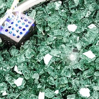 NUPICK 10 Pound Fire Glass, 1/2 Inch Reflective Fire Pit Glass, Tempered Firepit Glass Rock for Propane or Natural Gas, Glass Rocks for Fire Pit Table, Fireplace Glass for Landscaping, Green