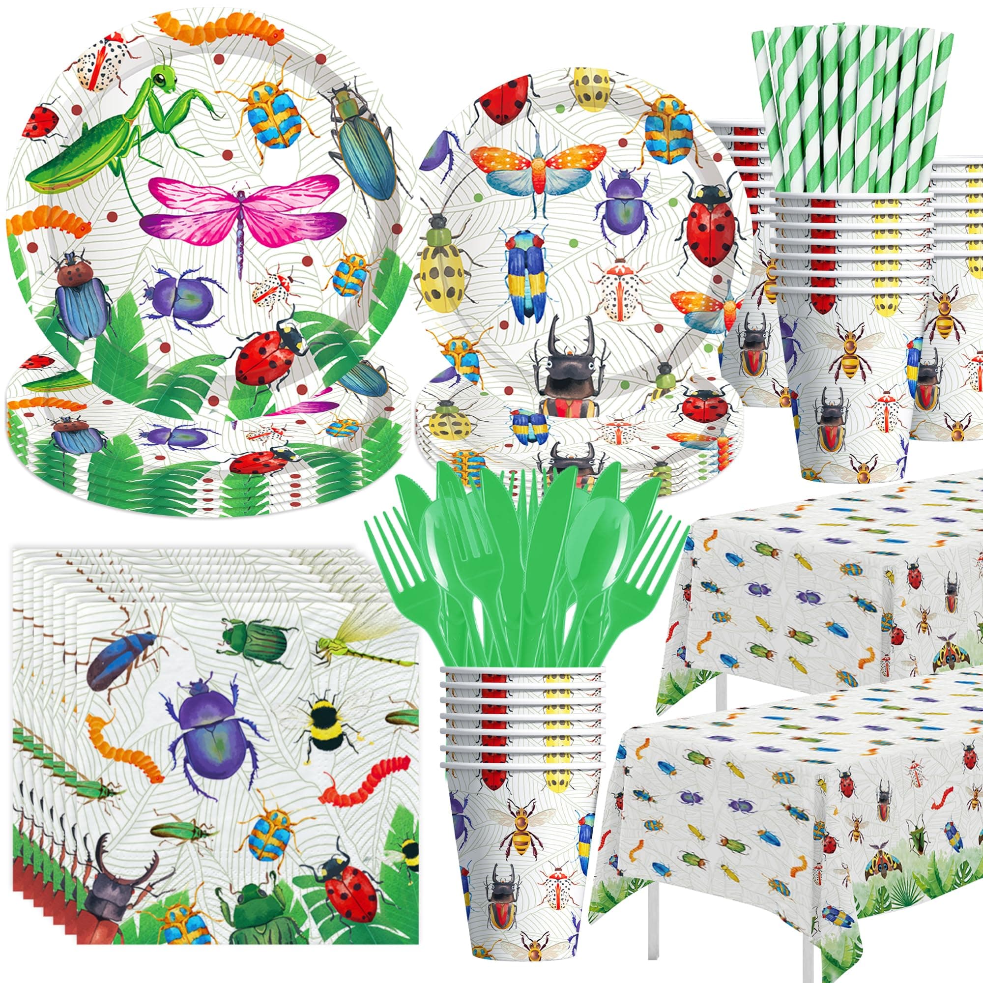 Bug Birthday Party Decorations Tableware - Bug Party Supplies, Plate, Cup, Napkin,Tablecloth, Cutlery, Spring Summer Nature Insect Theme Birthday Baby Shower Party Decorations | Serve 24