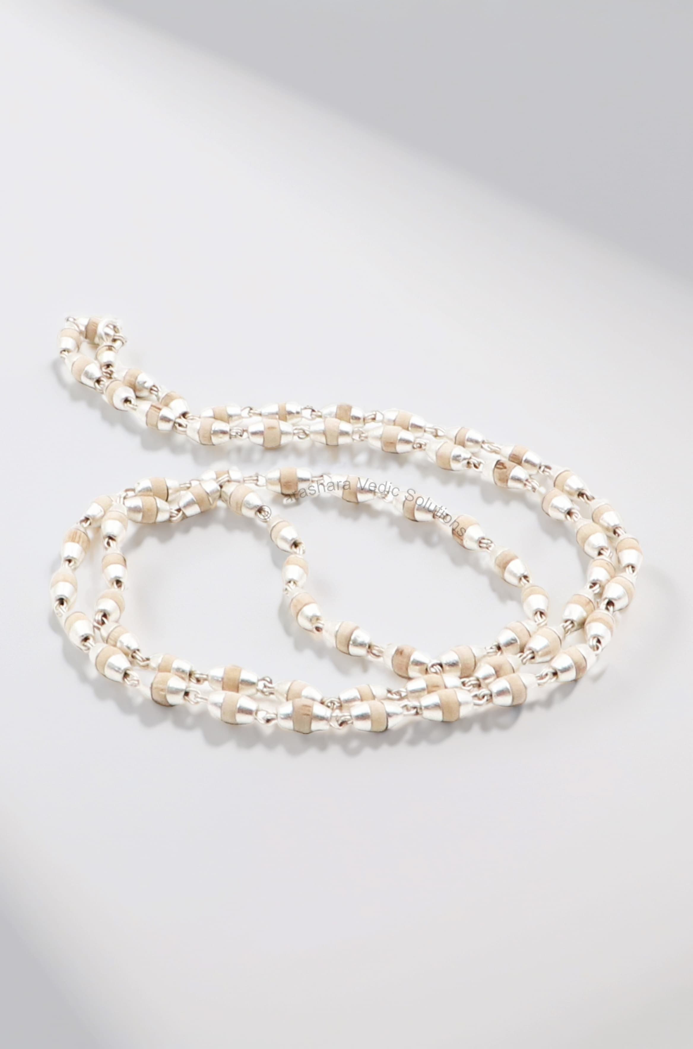 ARKAM Tulsi Mala with Silver Capping/Silver Tulasi Maala for Men and Women/Basil malai Chandi Cap Original (Size: 3mm, Length: 24 inches)