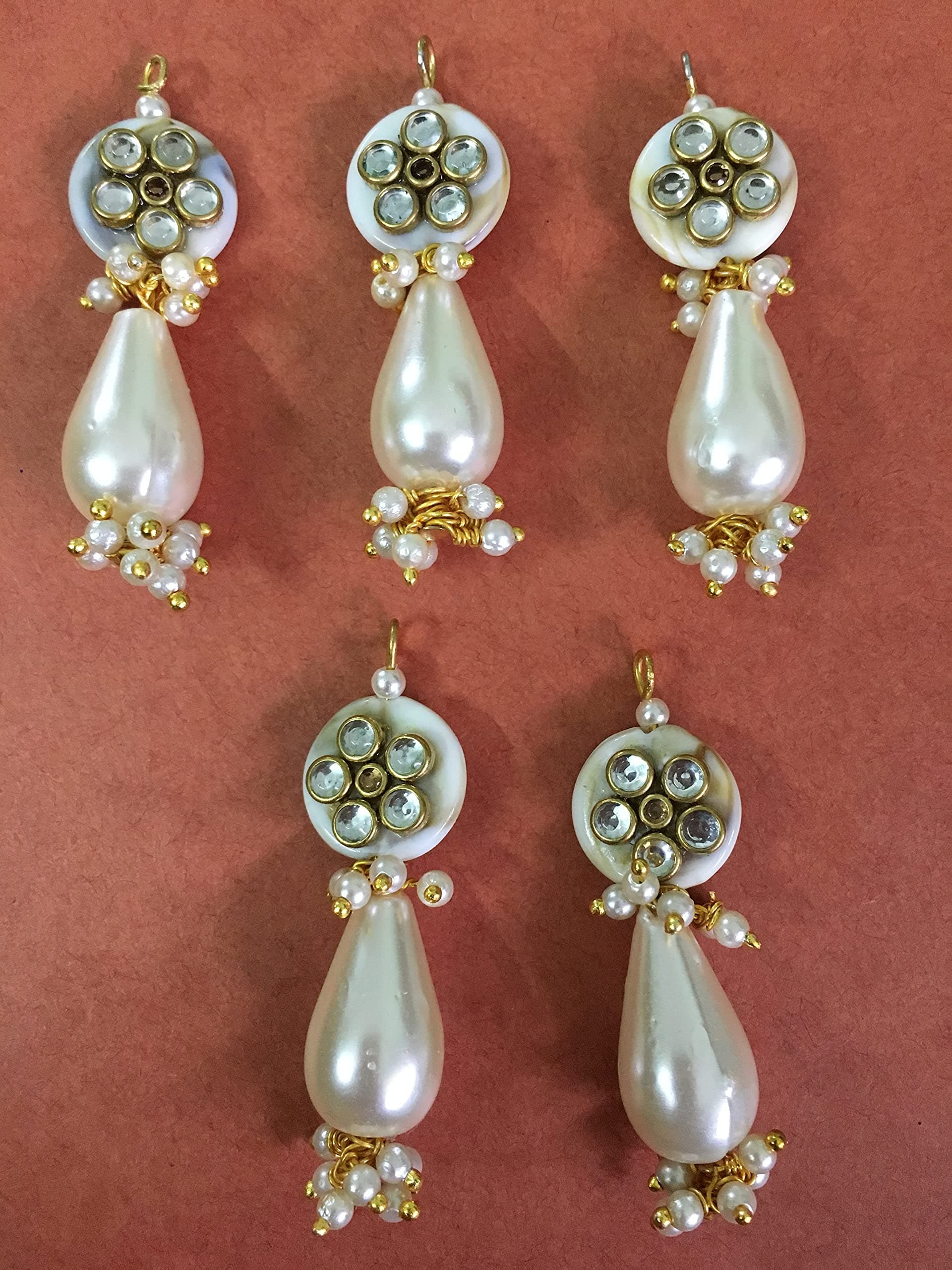 SYNC White Pearl Tassel Hanging kundan Button for Kurtis Dresses Women Girl latkan Fringe Sewing Dress Decoration Fancy Craft Suits Stylish Clothes Sarees Gowns Fabric Clothes