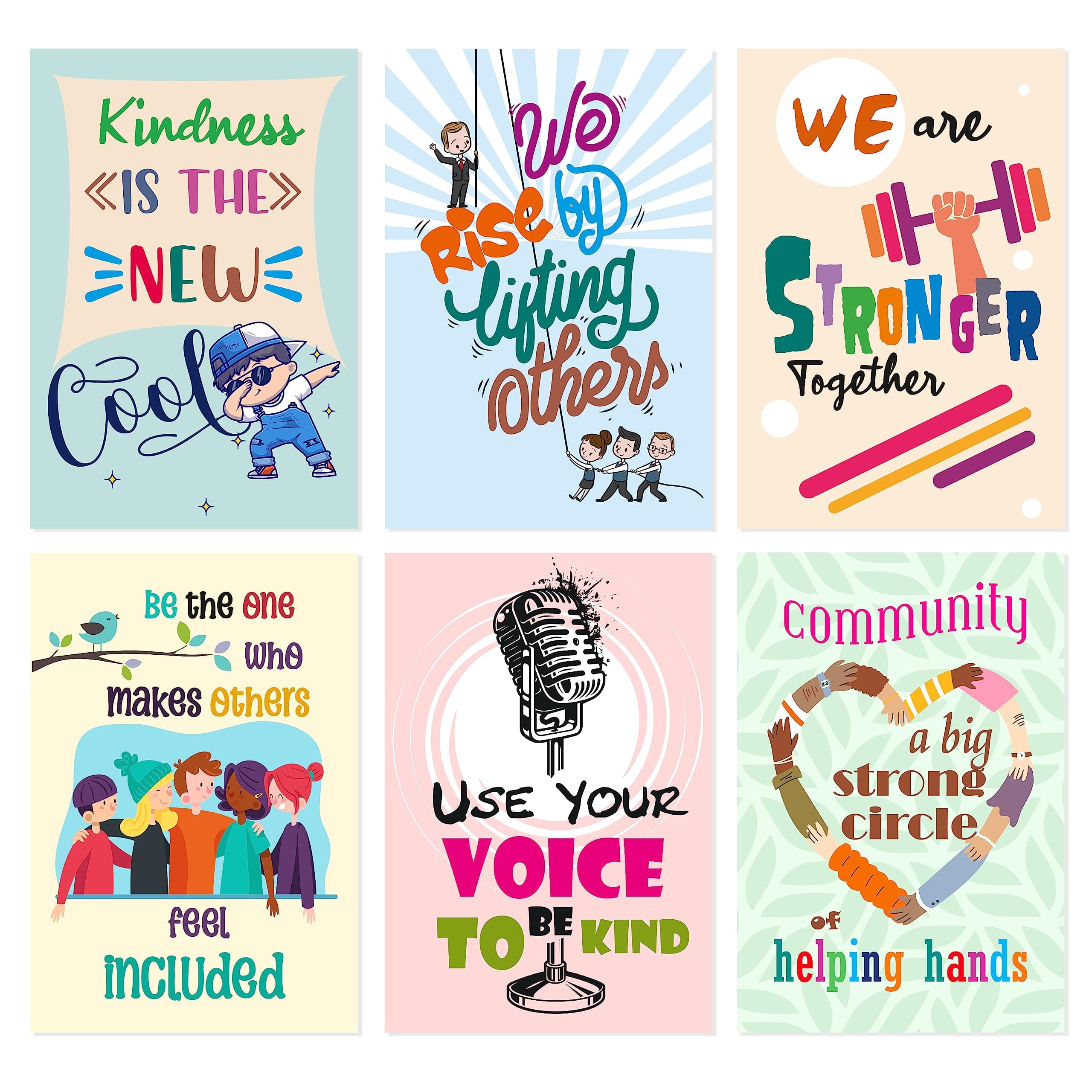easykart Kindness Posters for Classroom Decorations - 6 Large 15 x 22' Posters, Growth & Inspirational Motivation Pack