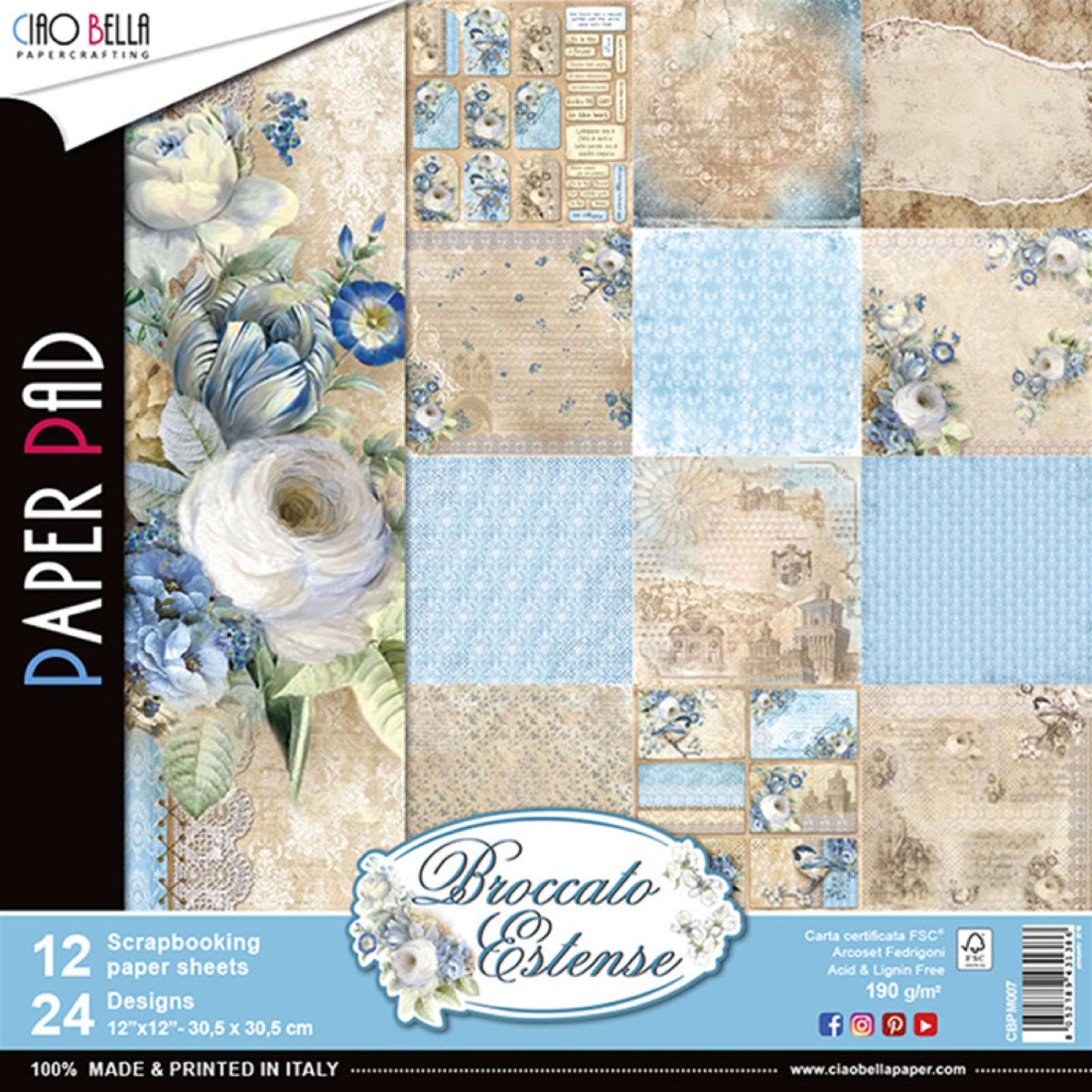 Ciao Bella Broccato Estense 12 x 12 Paper Pad, Multi