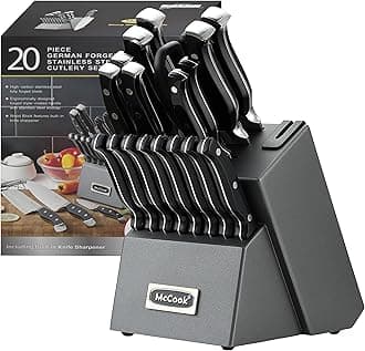 McCook® Knife Sets, German Stainless Steel Forged Kitchen Knives Block Set with Built-in Knife Sharpener