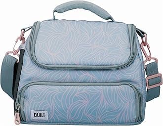 BUILT Insulated Lunch Bag with 'The Mindful' Design, Polyester, Grey/Pale Pink, 18.5 x 27 x 21 cm