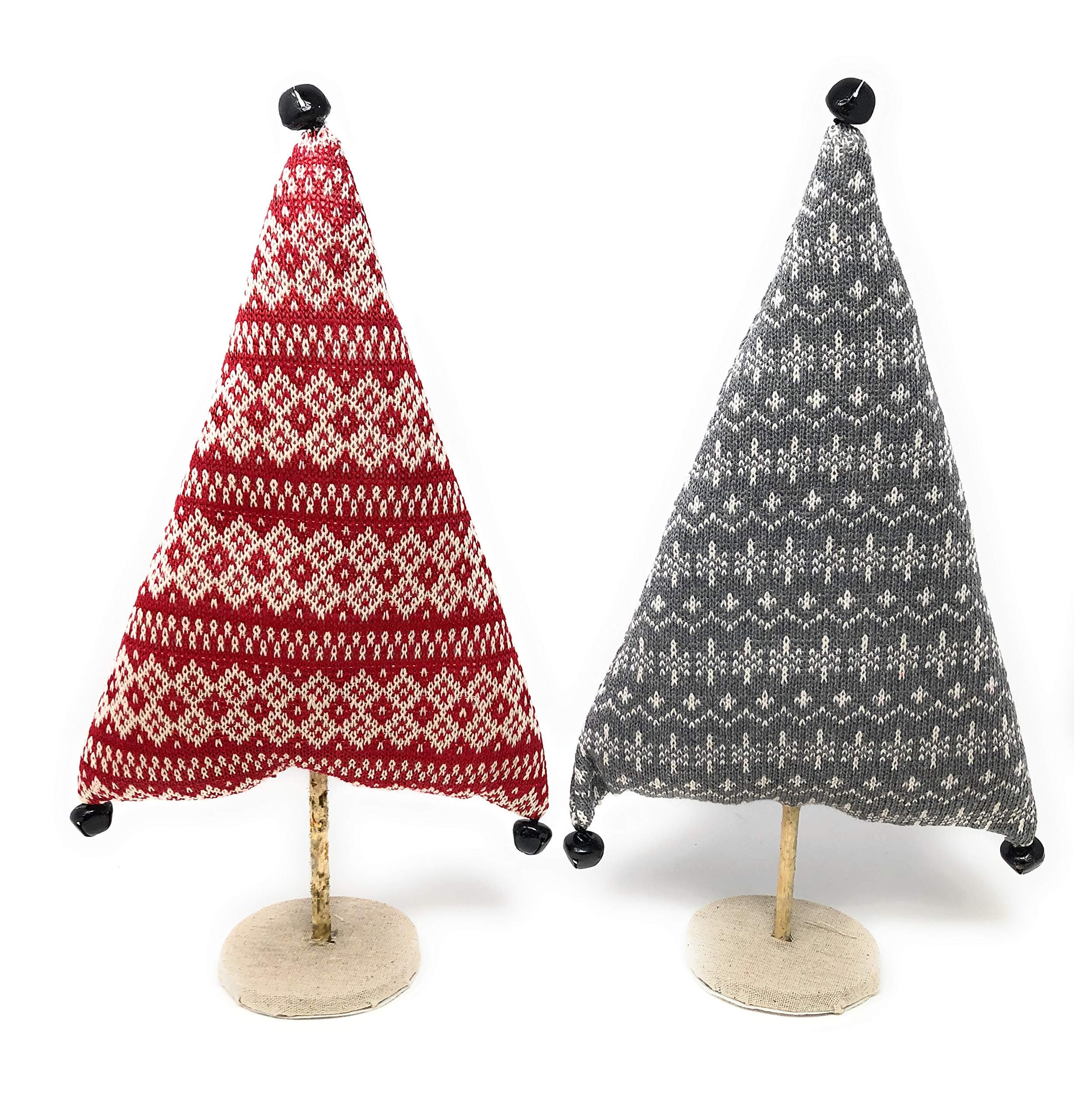 Hanna's Handiworks Jinglebell Tree Tabletop 2 Piece Red and Grey Soft Pedestal Set