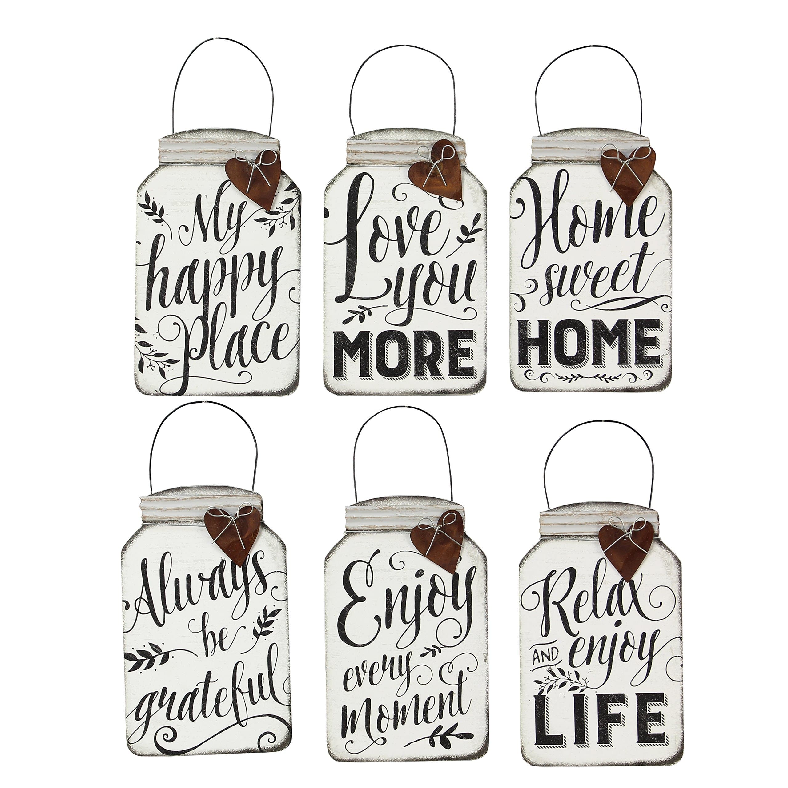 Tin Mini Mason Jar Wall Hanging Quote Signs (set of 6)