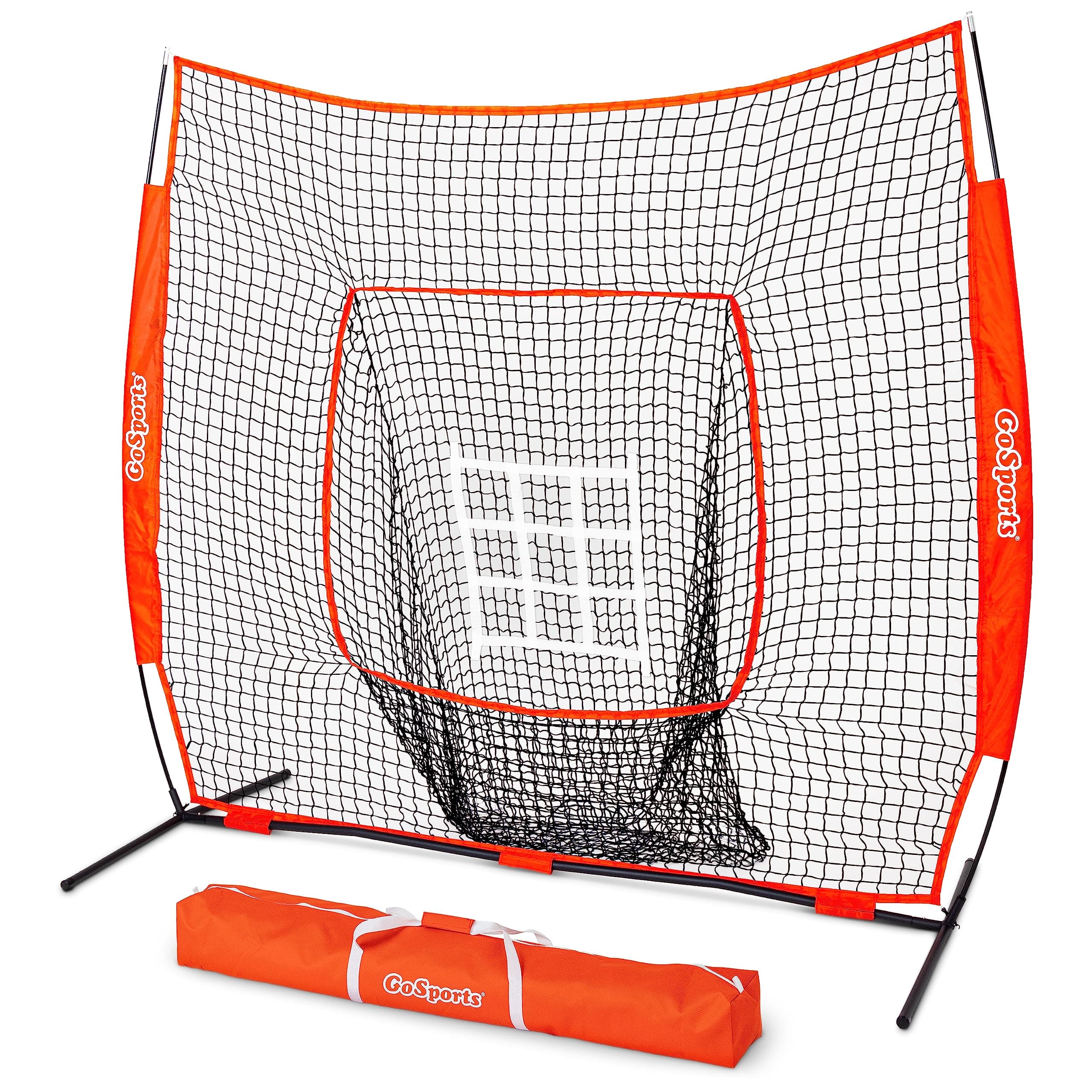 7 ft x 7 ft Baseball & Softball Nets - Red, Black, or PRO -Practice Hitting & Pitching Net with Bow Type Frame, Carry Bag and Strike Zone, Great for All Skill Levels
