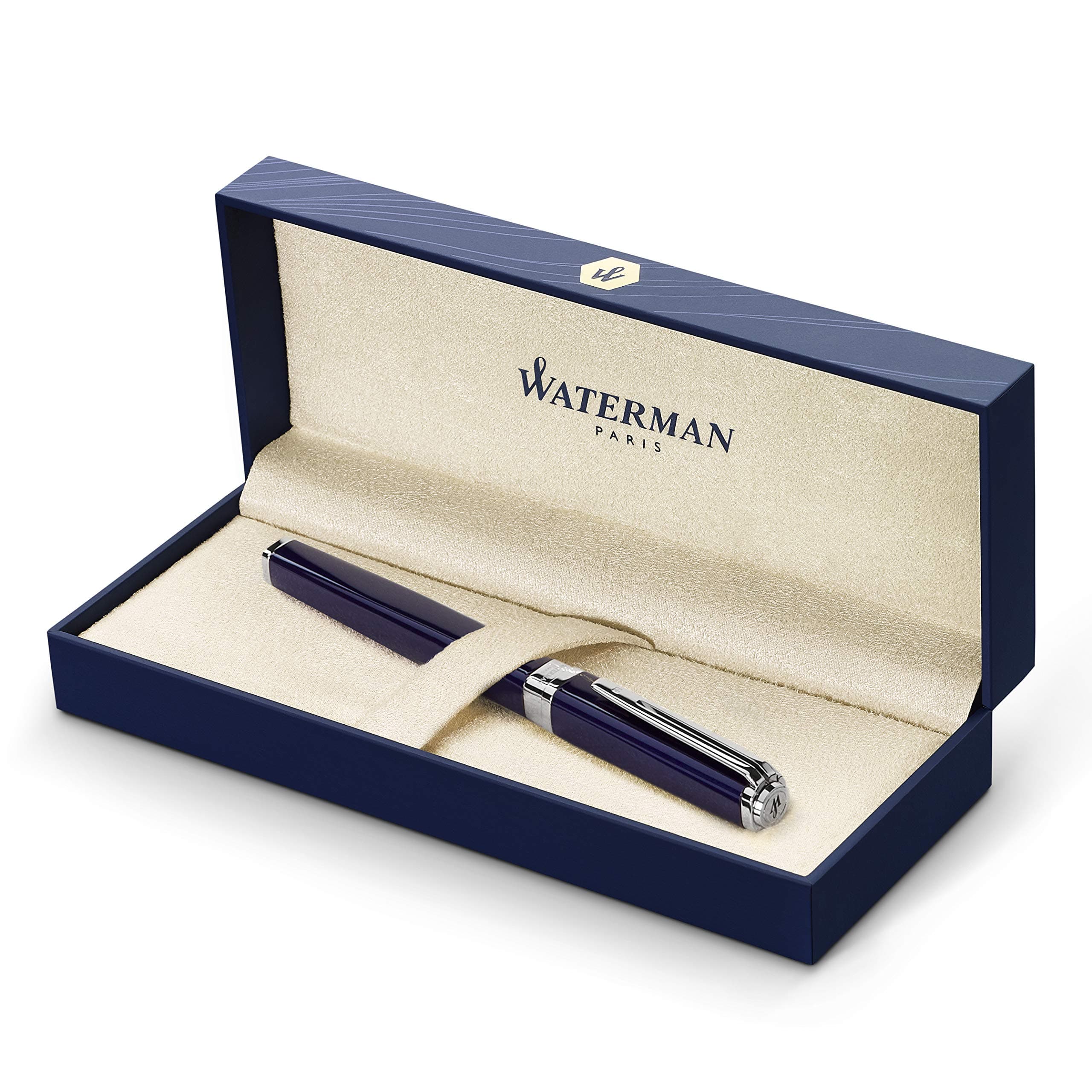 Exception Fountain Pen, Slim Blue with Silver Plated Clip, Fine Nib with Blue Ink Cartridge, Gift Box