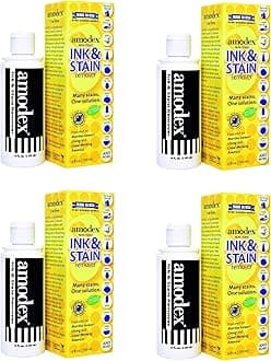 Amodex Ink and Stain Remover – Cleans Marker, Ink, Crayon, Pen, Makeup from Furniture, Skin, Clothing, Fabric, Leather - Liquid Solution - 4 fl oz Bottle (4 Fl Oz (Pack of 4))