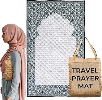 Islamic Prayer Mat - Portable Machine Washable Foldable Prayer Rugs for Muslims - Travel Prayer Mats, Perfect Eid & Ramadan Islamic Gift - 100% Soft Cotton Janamaz - Ideal for Men, Women, Kids