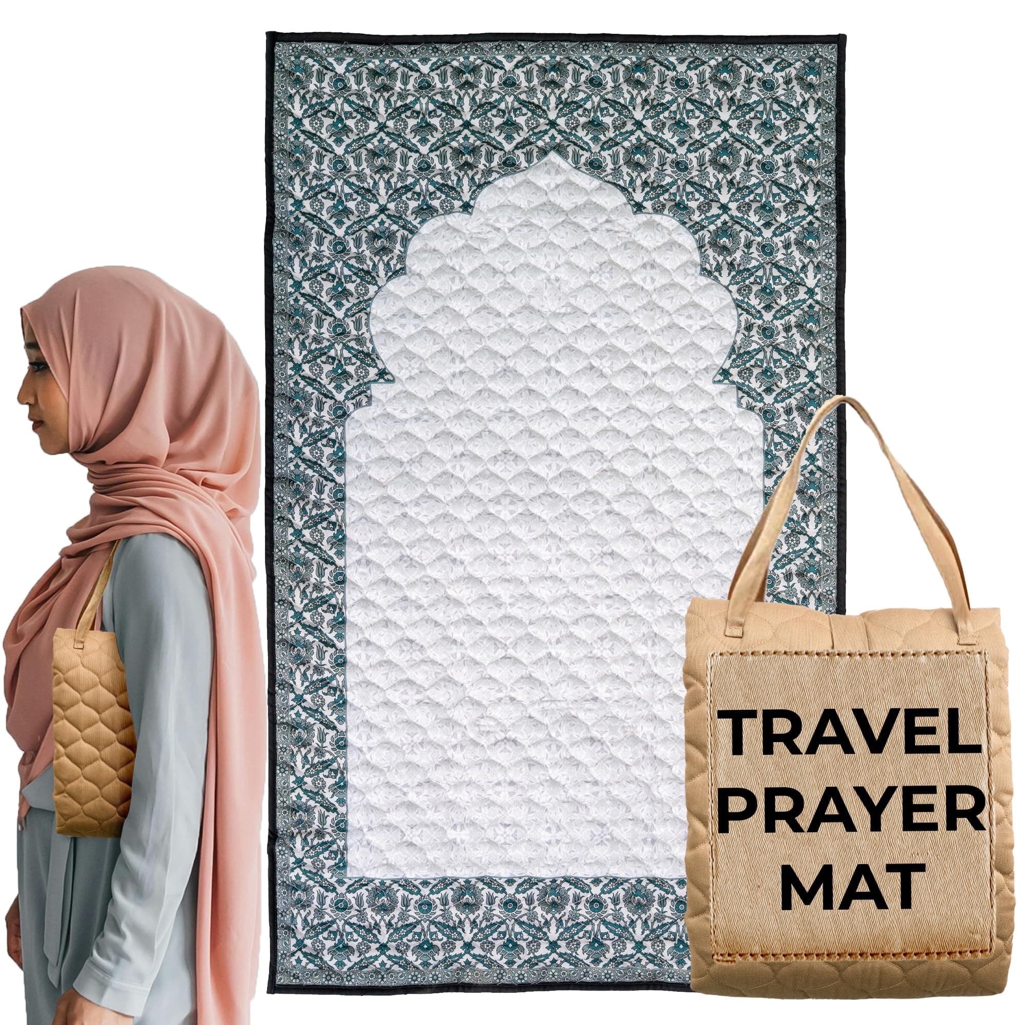 Islamic Prayer Mat - Portable Machine Washable Foldable Prayer Rugs for Muslims - Travel Prayer Mats, Perfect Eid & Ramadan Islamic Gift - 100% Soft Cotton Janamaz - Ideal for Men, Women, Kids