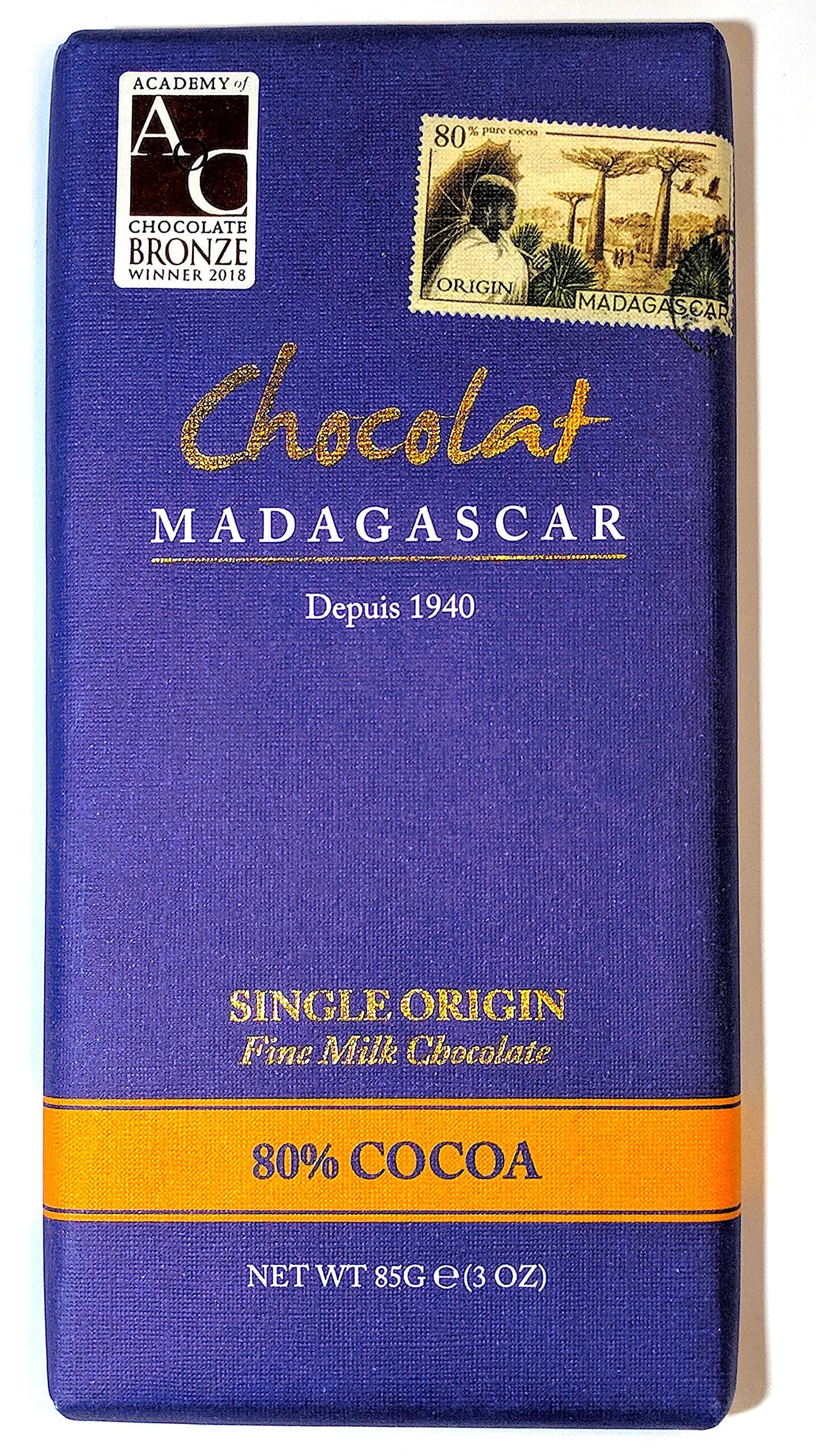 Chocolat Madagascar - 80% Cocoa - Single Origin Fine Dark Milk Chocolate Bar 85g
