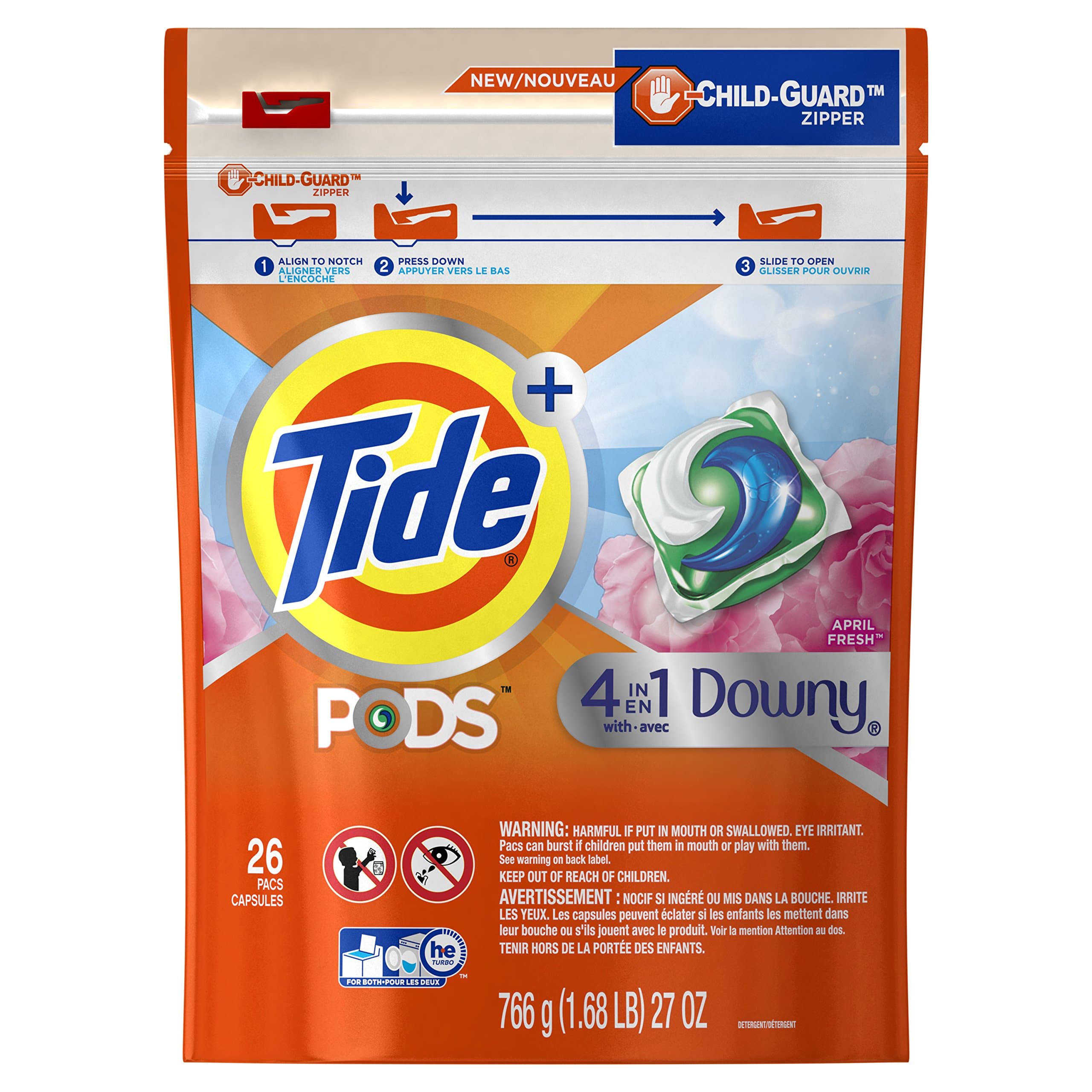 Tide Pods Plus Downy He Turbo Laundry Detergent Pacs April Fresh, 26 ct