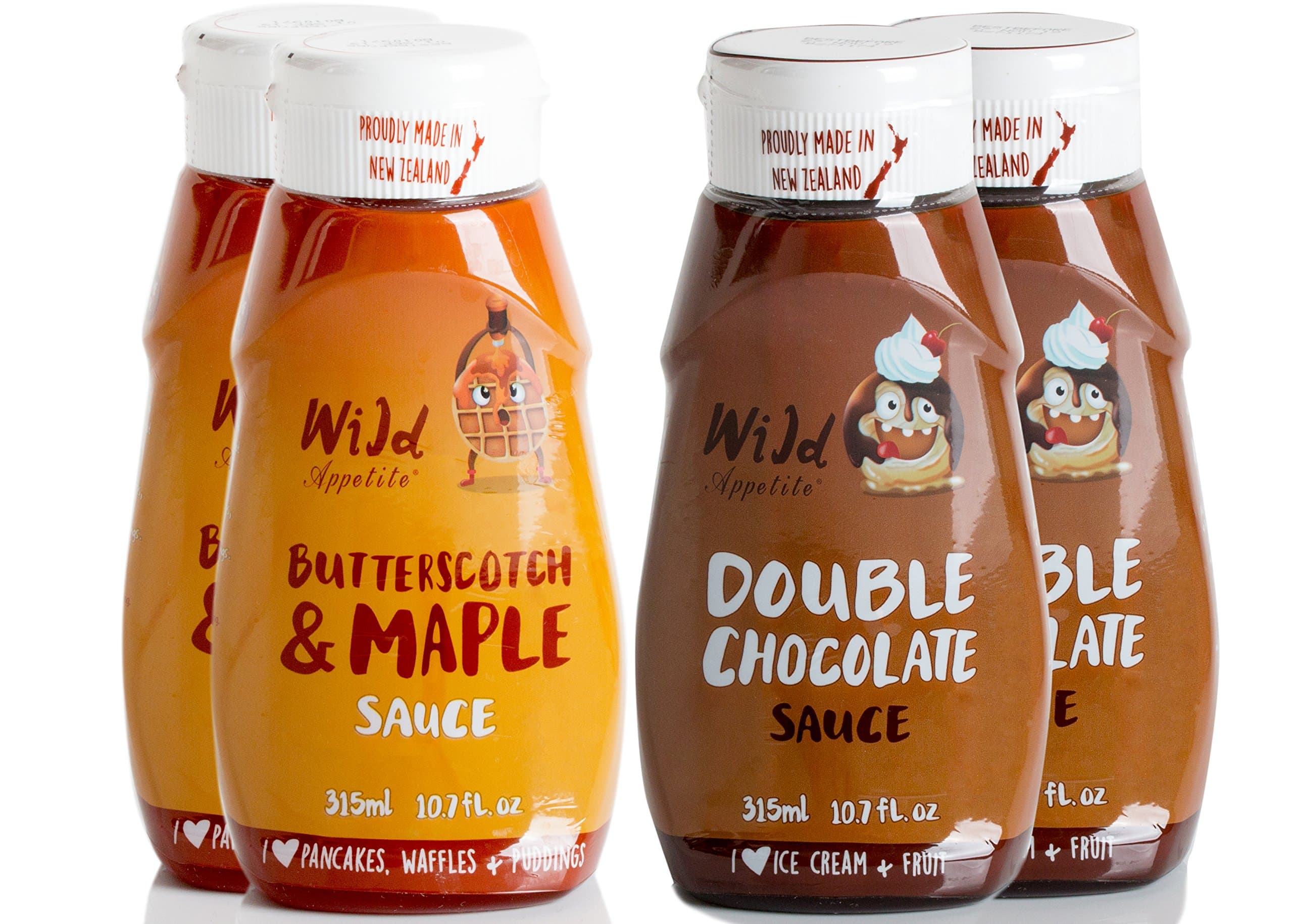 Wild Appetite Dessert 4 Pack, 2 x Double Chocolate Sauce and 2 x Butterscotch & Maple Sauce, 4 x 315ml (10.6oz)