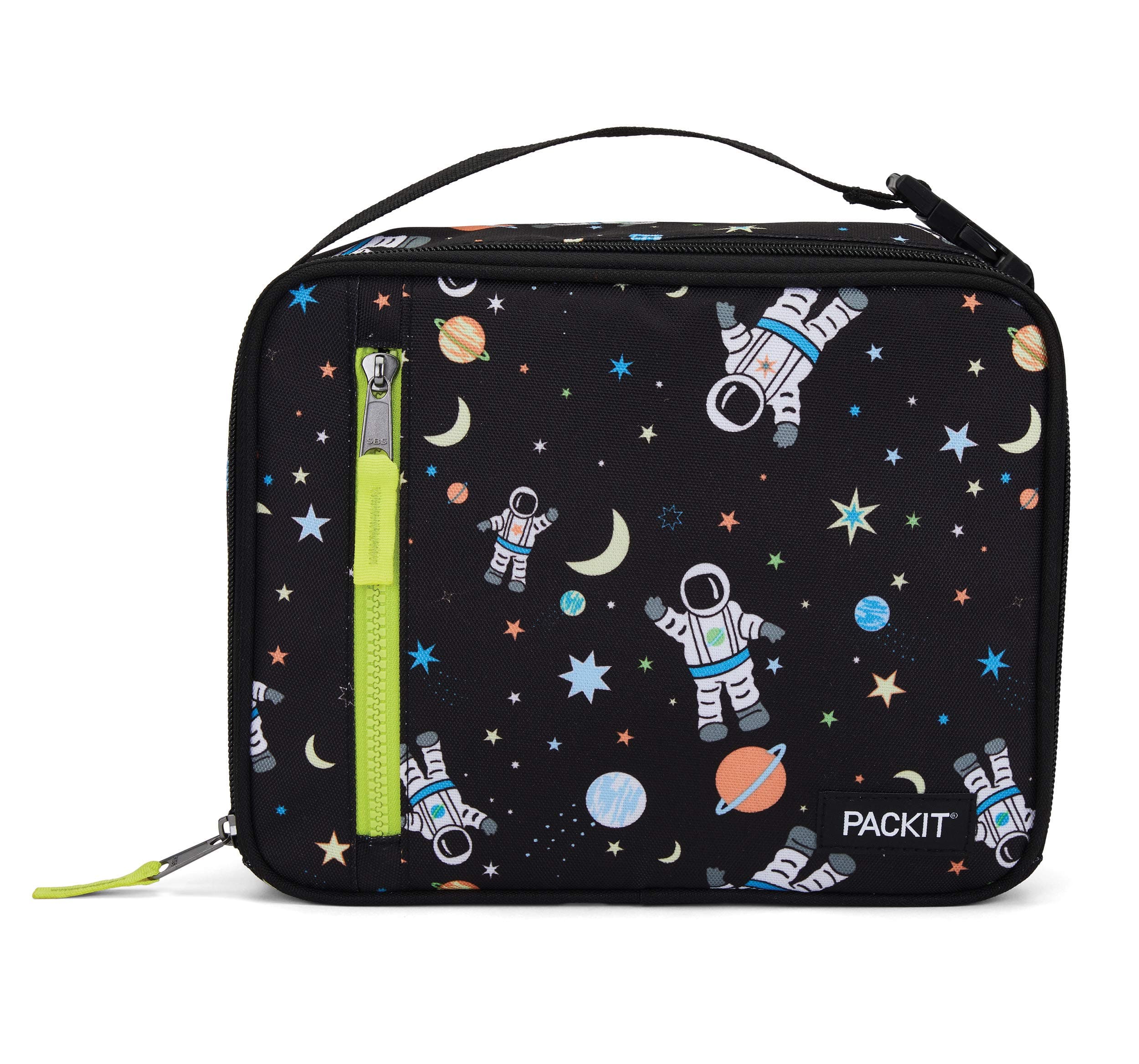 PackIt Freezable Classic Lunch Box Spaceman EcoFreeze Technology Collapsible Reusable Zipper Closure with Front Zipper Pocket and Buckle Handle, Perfect for School Meals
