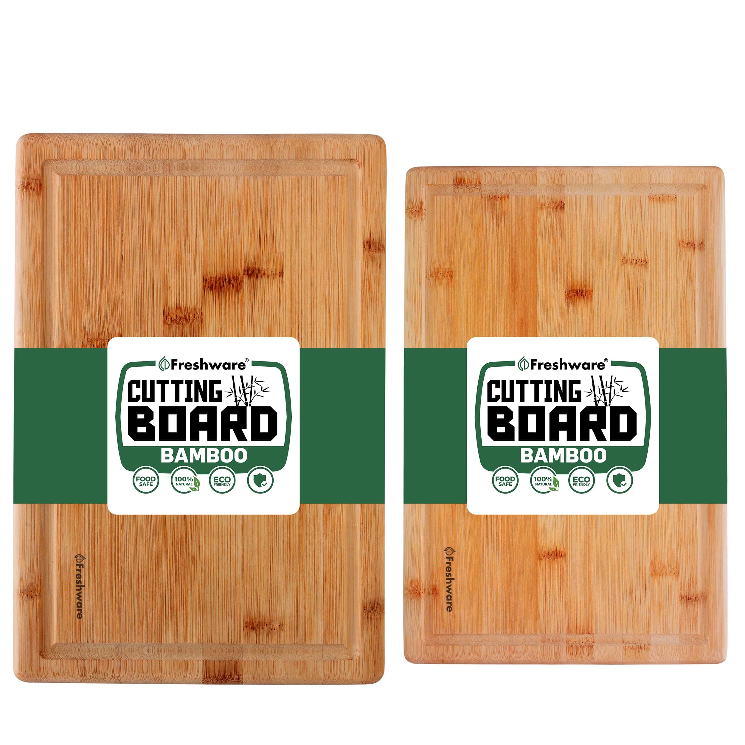 Freshware Freshware Bamboo Cutting Boards for Kitchen with Juice Groove [Set of 2] Wood Cutting Board for Chopping Meat, Vegetables, Fruits, Cheese, Knife Friendly Serving Tray with Handles