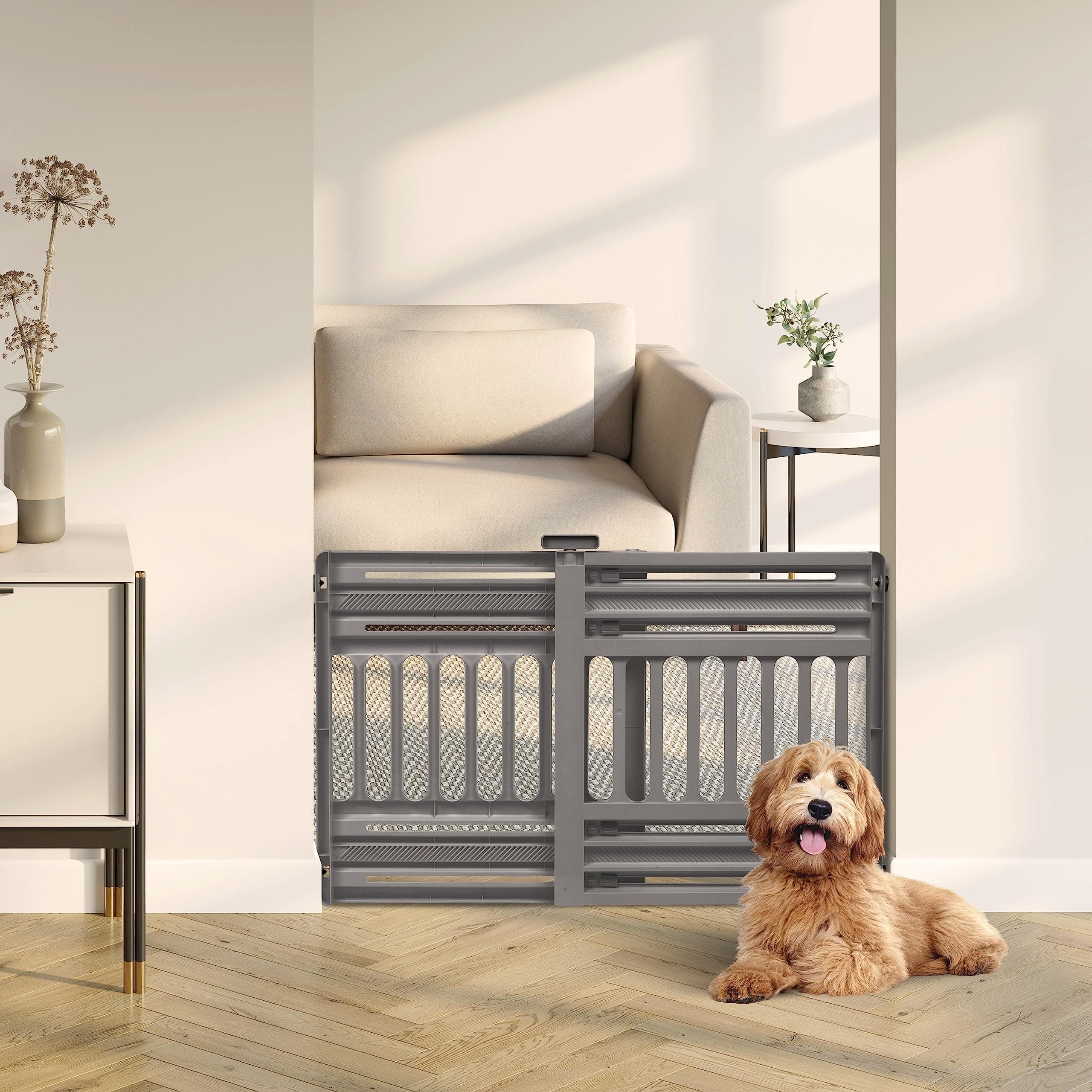 24"-39" Dog Gate, Adjustable Indoor Pet Barrier, Pet Gate for Puppy, Small Dog, Cat, Easy Twist-to-Lock for Doorways & Stairs, Portable, Expandable, 25" Tall, Gray